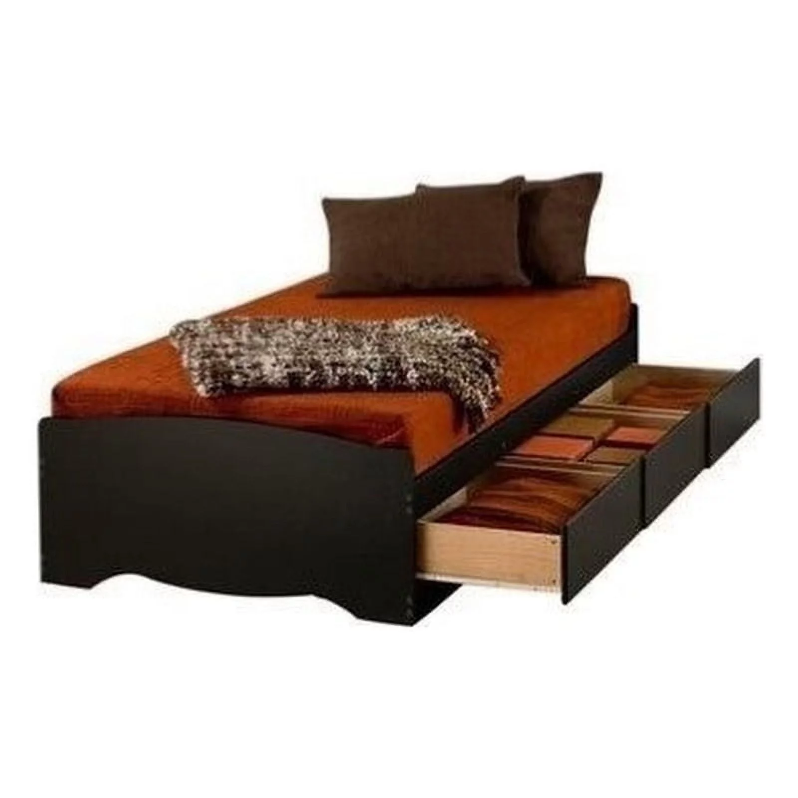Bowery Hill Contemporary Twin XL Platform Storage Bed with Drawers in Black