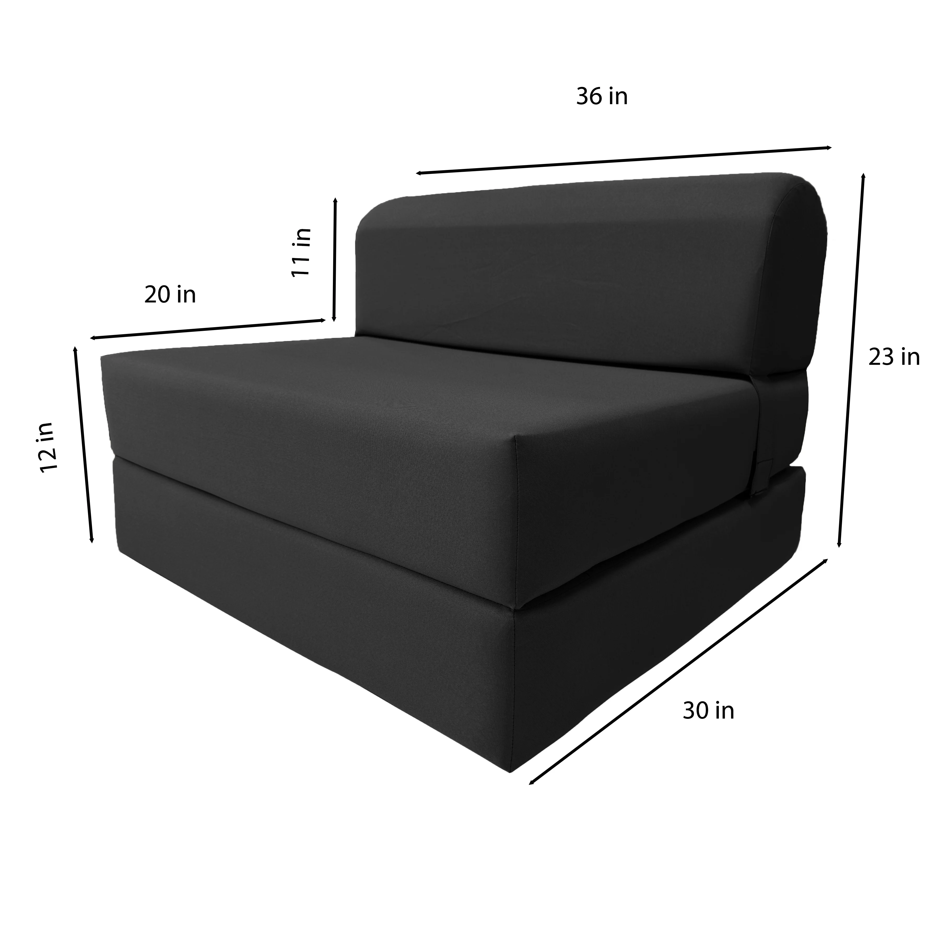Black Sleeper Chair Folding Foam Beds, Portable Studio Sofa Guest Bed, 6 x 36 x 70
