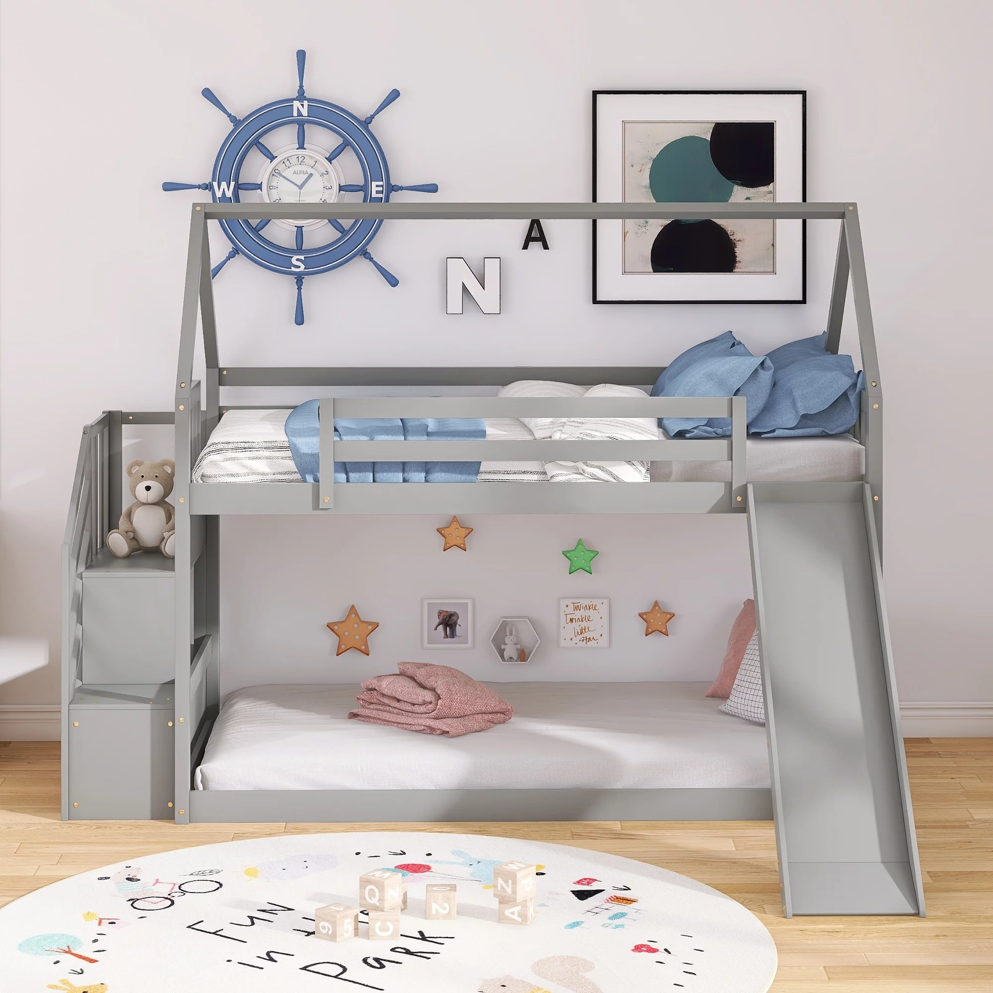 CRO Decor 5-Piece Dining Set Round Table with Bottom Shelf 4 Upholstered Chairs