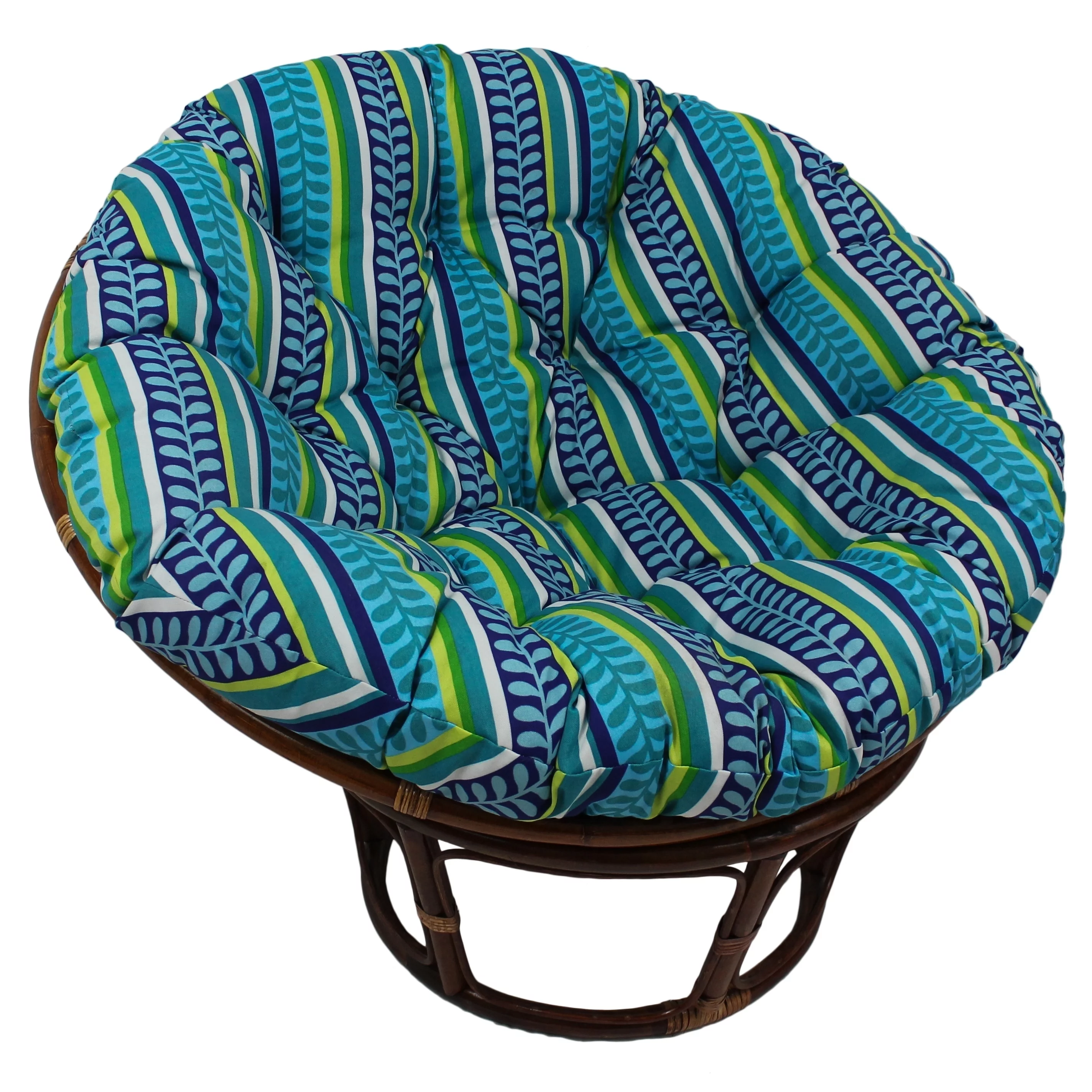 Blazing Needles  48 in. Patterned Outdoor Spun Polyester Papasan Cushion, Pike Azure