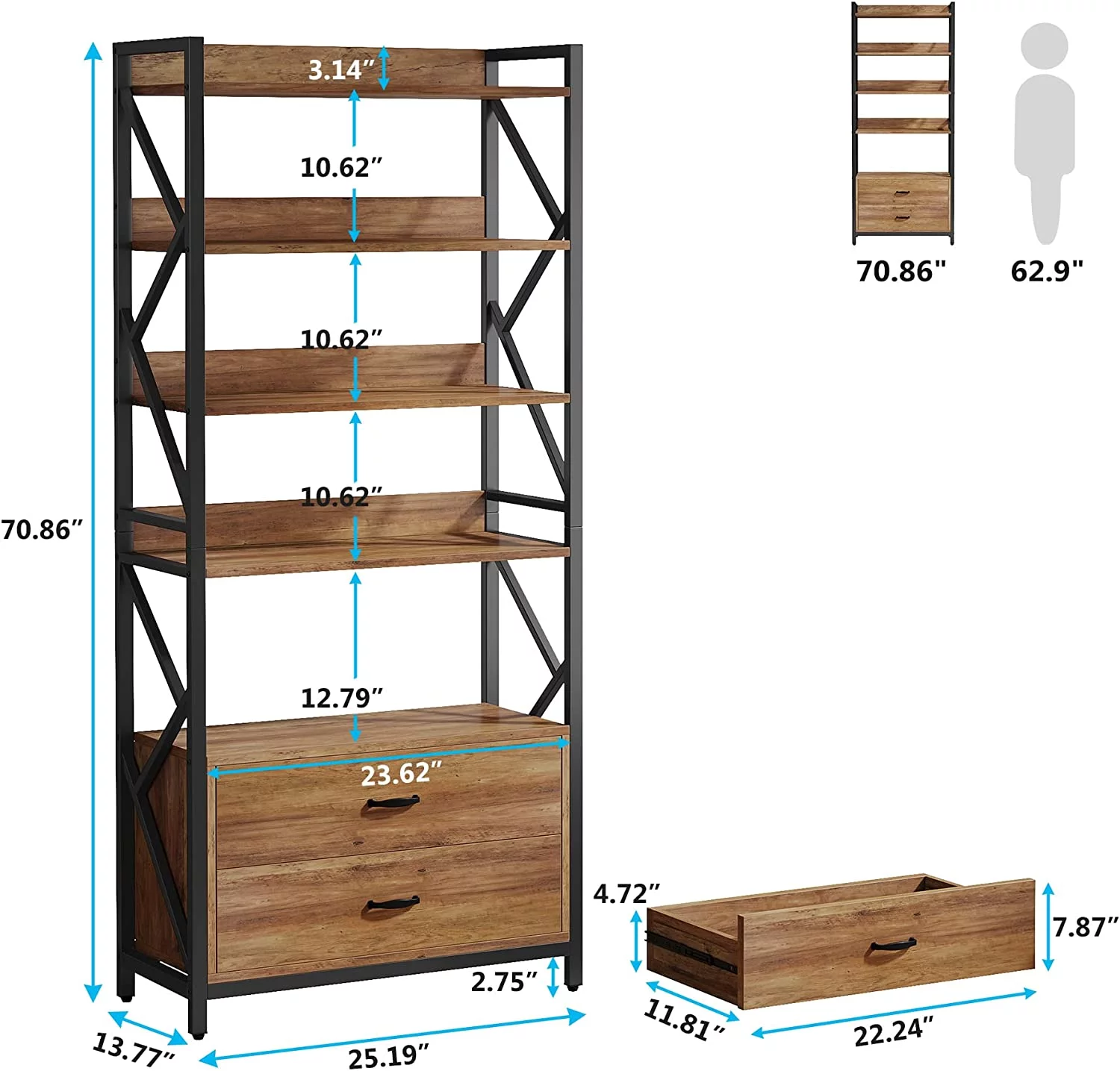 Bookshelf with Drawers, 70.8