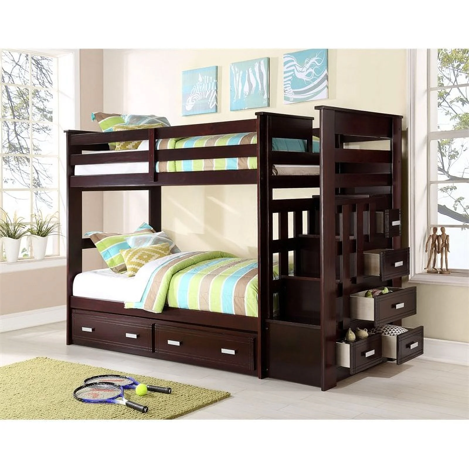 ACME Allentown Twin/Twin Bunk Bed with Storage Ladder & Trundle in Espresso
