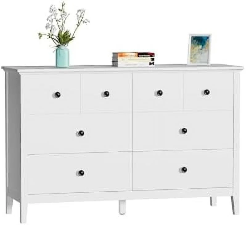 White Dresser Dresser for Bedroom 6 Drawer Double Dresser with Wide Drawer and Metal Handles Wood Dressers & Chests of Drawers for Hallway Entryway