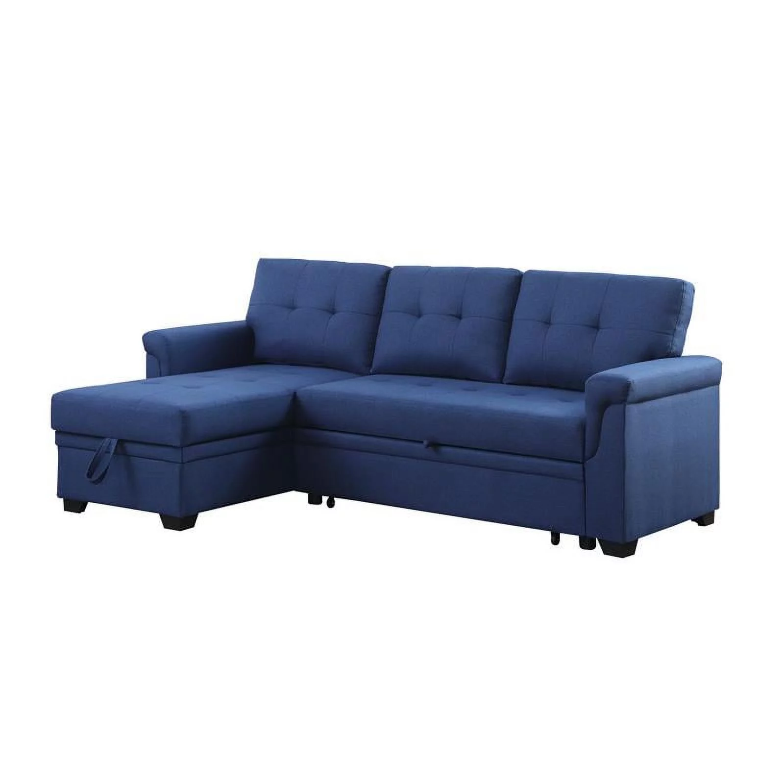 Pemberly Row Blue Fabric Reversible Sleeper Sectional Sofa with Storage Chaise