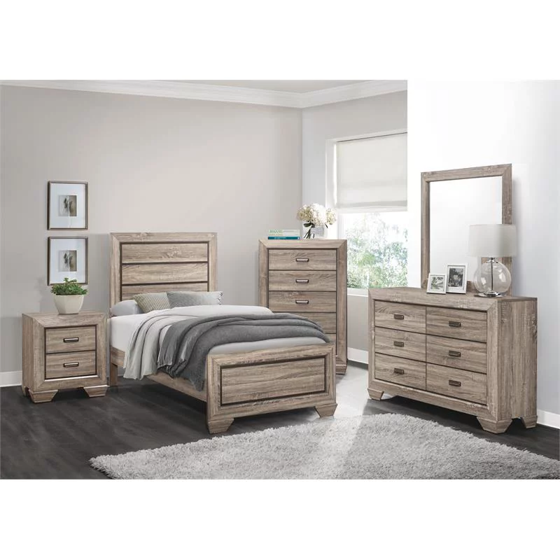 Lexicon Beechnut Contemporary Raised Panel Wood Twin Bed in Natural