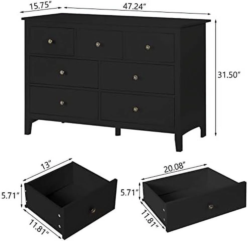 TJUNBOLIFE White Dresser - Modern Dresser for Bedroom Wooden 7 Drawer Dresser Cabinet for Bedroom Nursery Living Room Hallway Entryway