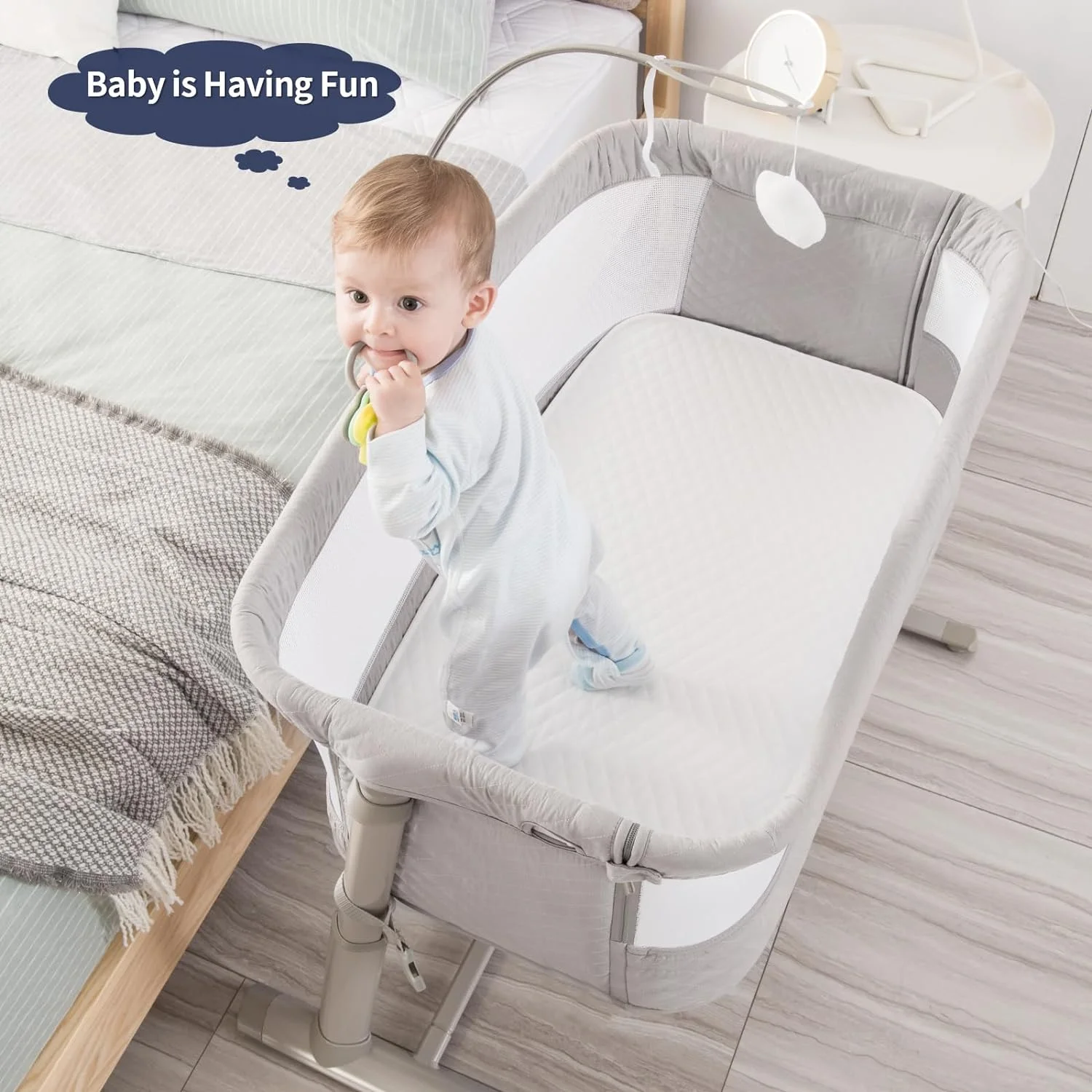 YINCHEN Baby Bassinet, Bedside Sleeper Breathable Mesh Bedside Crib Bassinets, Adjustable Height Bassinet Bed for Baby/Newborn/Infants