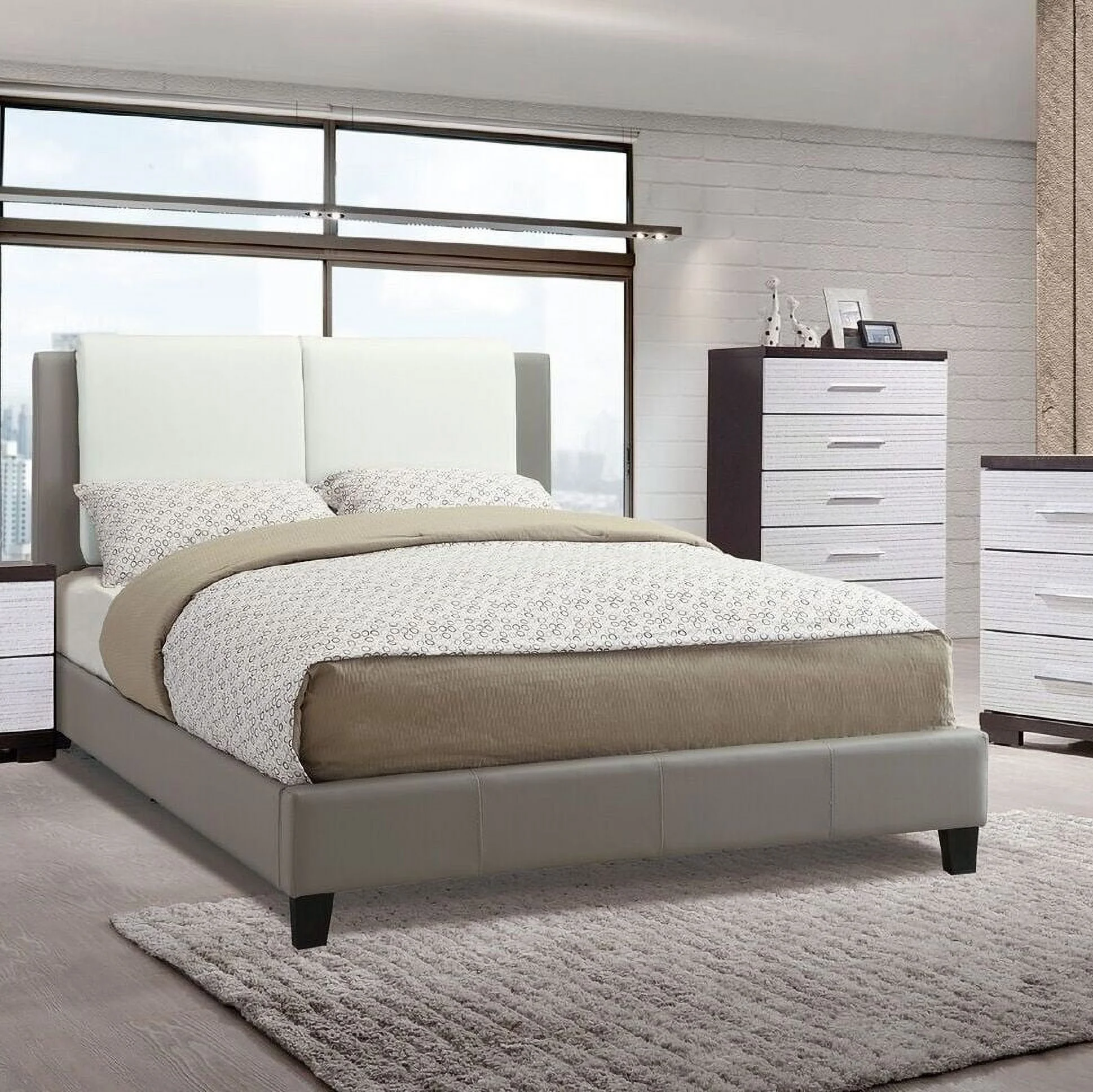 1pc Queen Size Bed White Faux Leather Upholstered Headboard Bedroom Furniture