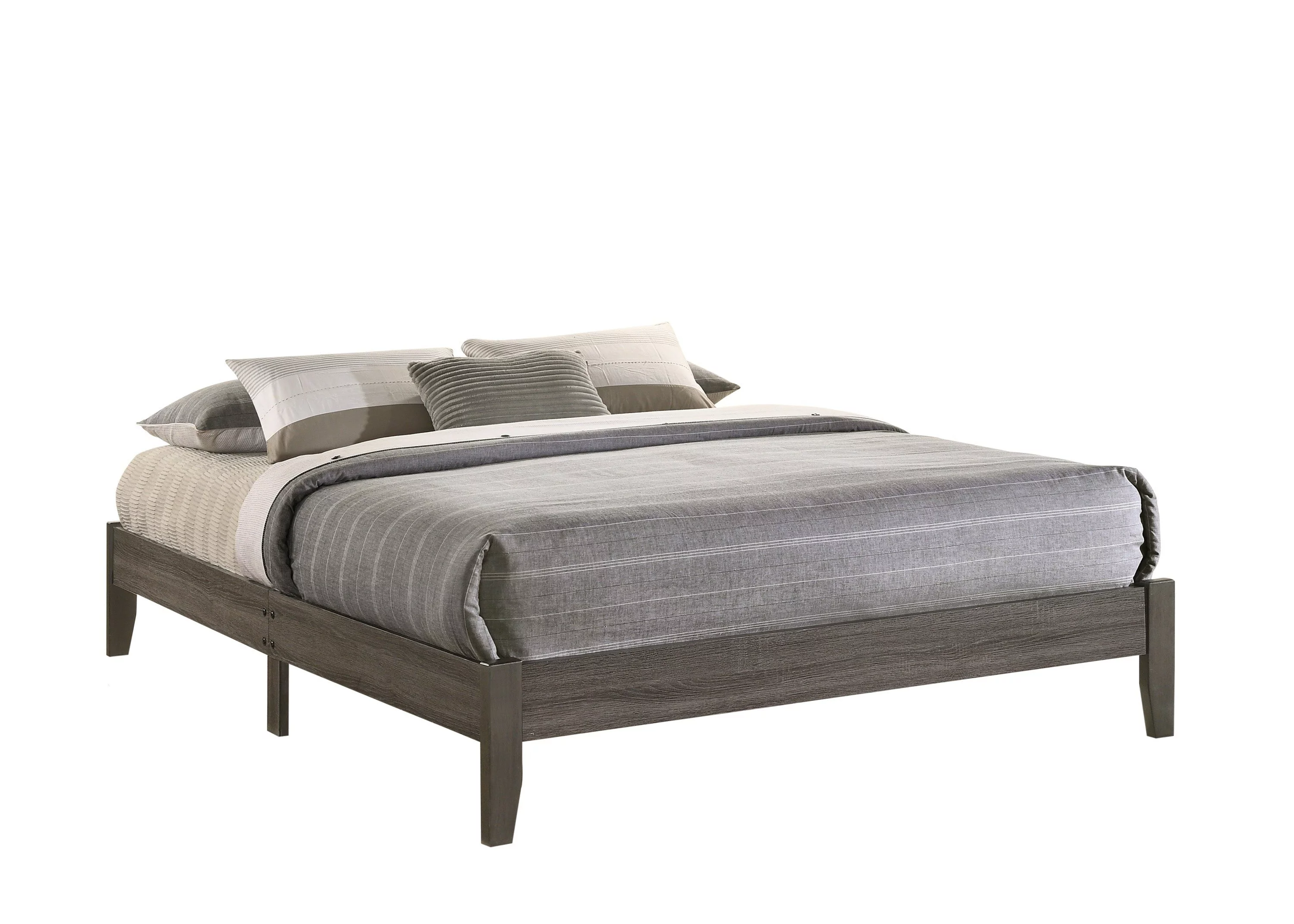 Contemporary Style 3pc Full Size Platform Bed and Nightstand Set Gray Finish Wooden Bedroom Furniture