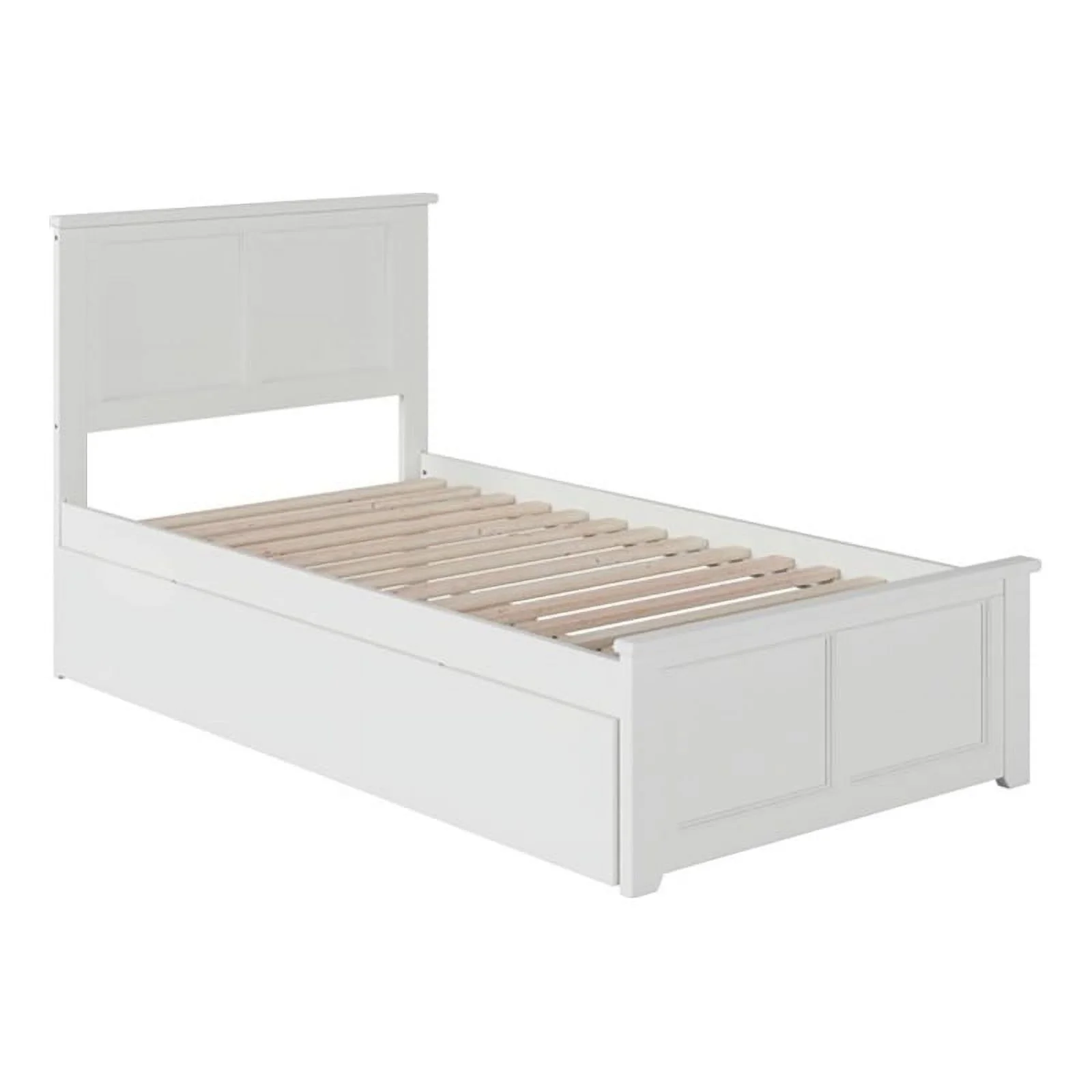 Pemberly Row Traditional Solid Wood Twin XL Platform Bed with Trundle in White