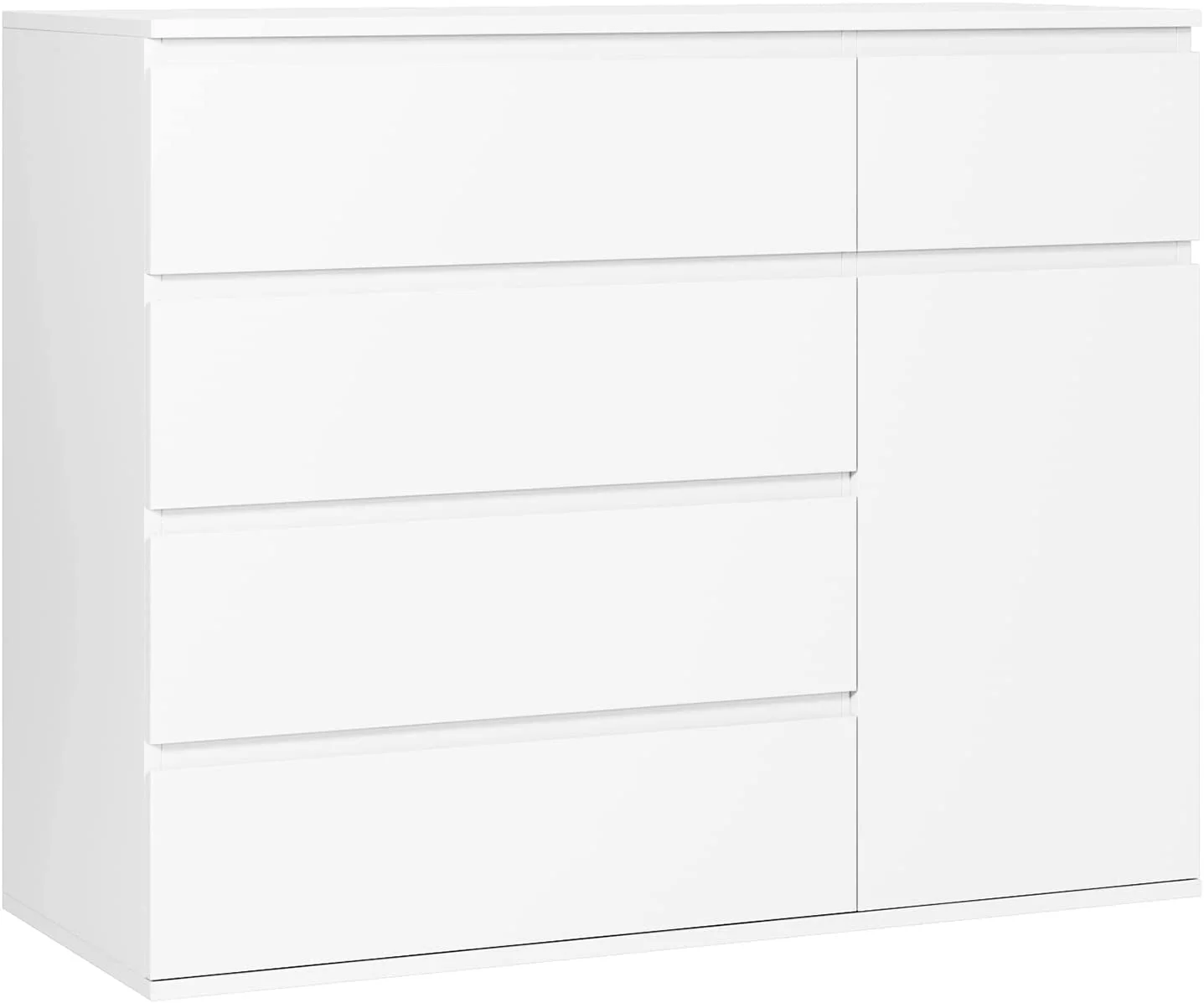 5 Drawer Dresser, White Dresser for Bedroom, Mid Century Modern Dresser Double Dresser Storage Chests of Drawer with Door, Deep Drawers and Wide Storage Space