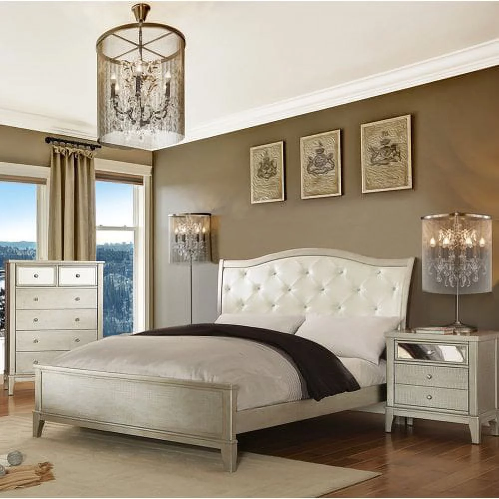 Furniture of America Malayah Contemporary Style 2-Piece Silver Bedroom Set, Multiple Sizes