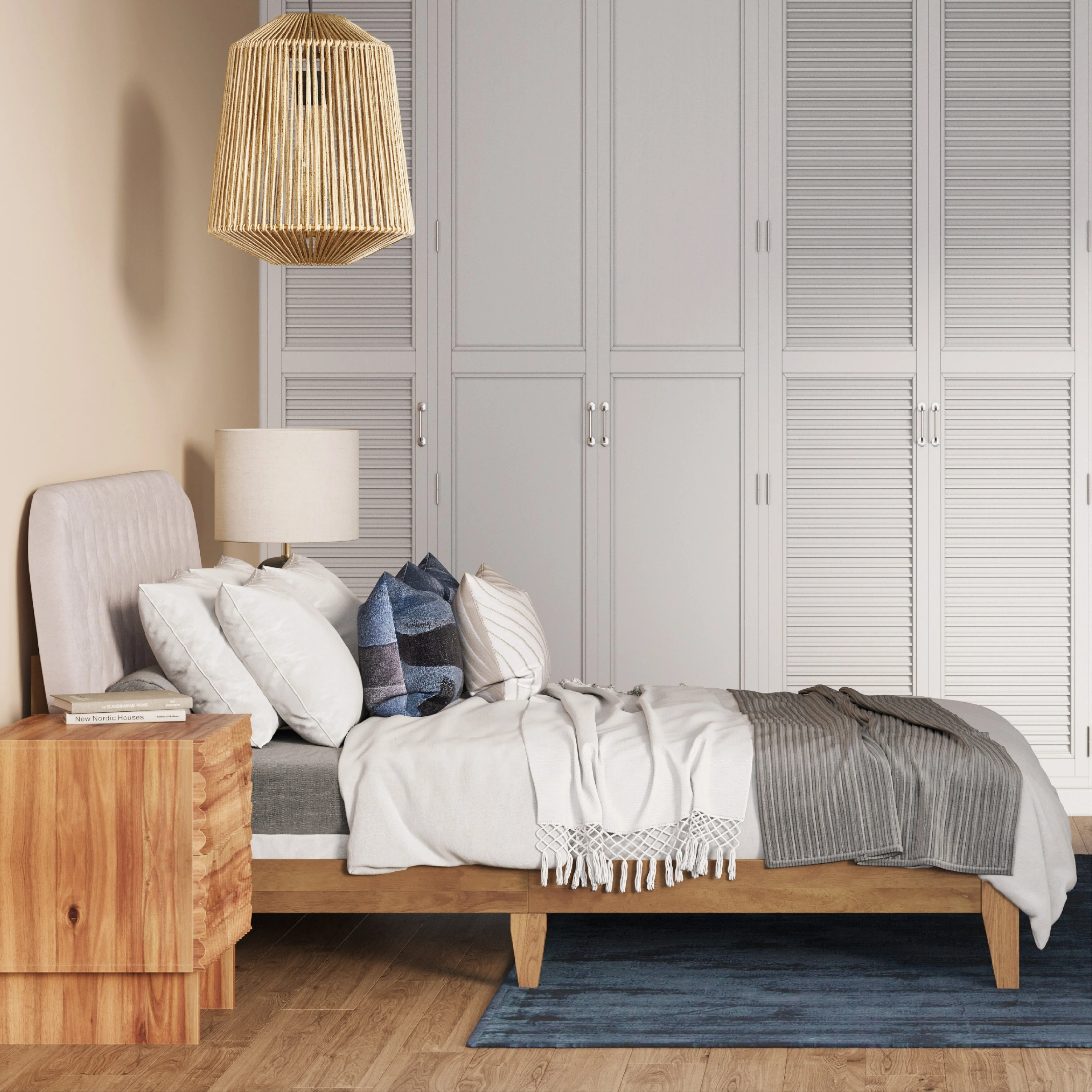 DG Casa Lily Tufted Upholstered and Walnut Wood Queen Platform Bed Frame Blush