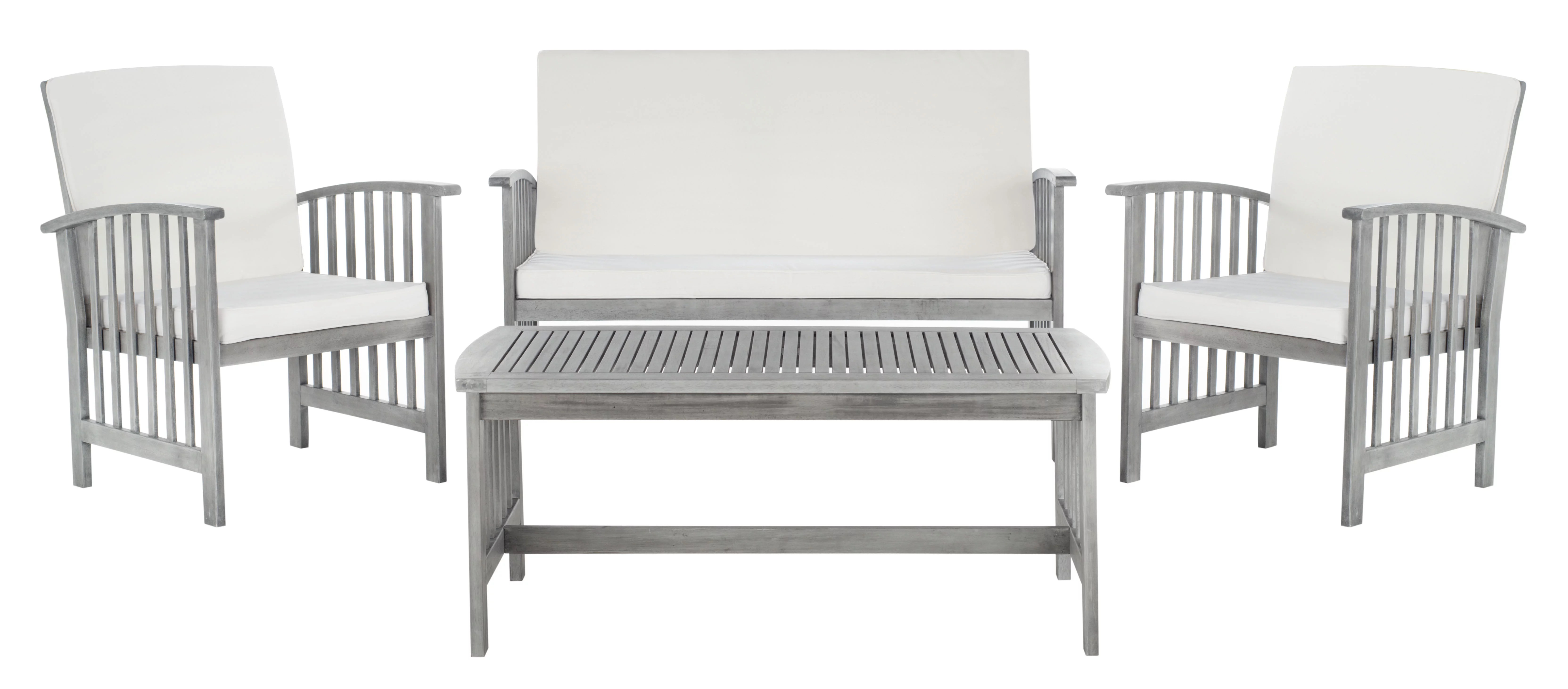 SAFAVIEH Outdoor Collection Rocklin 4-Piece Patio Set Grey Wash/Beige