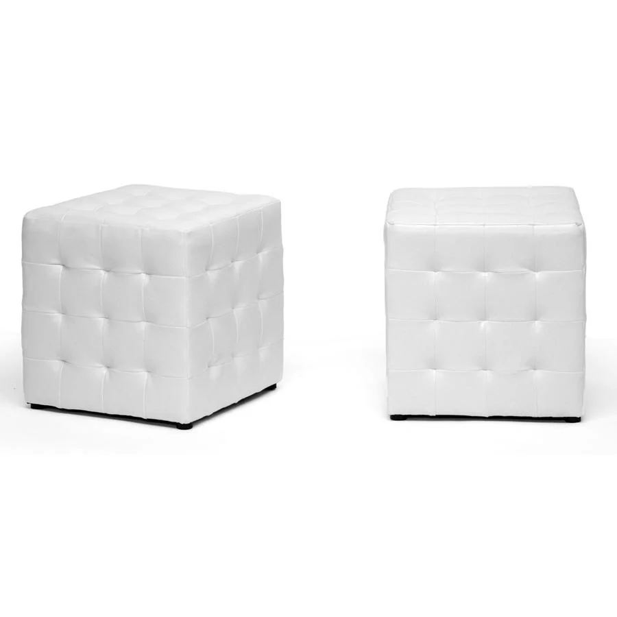 Baxton Studio Siskal White Modern Cube Ottoman (Set of 2)
