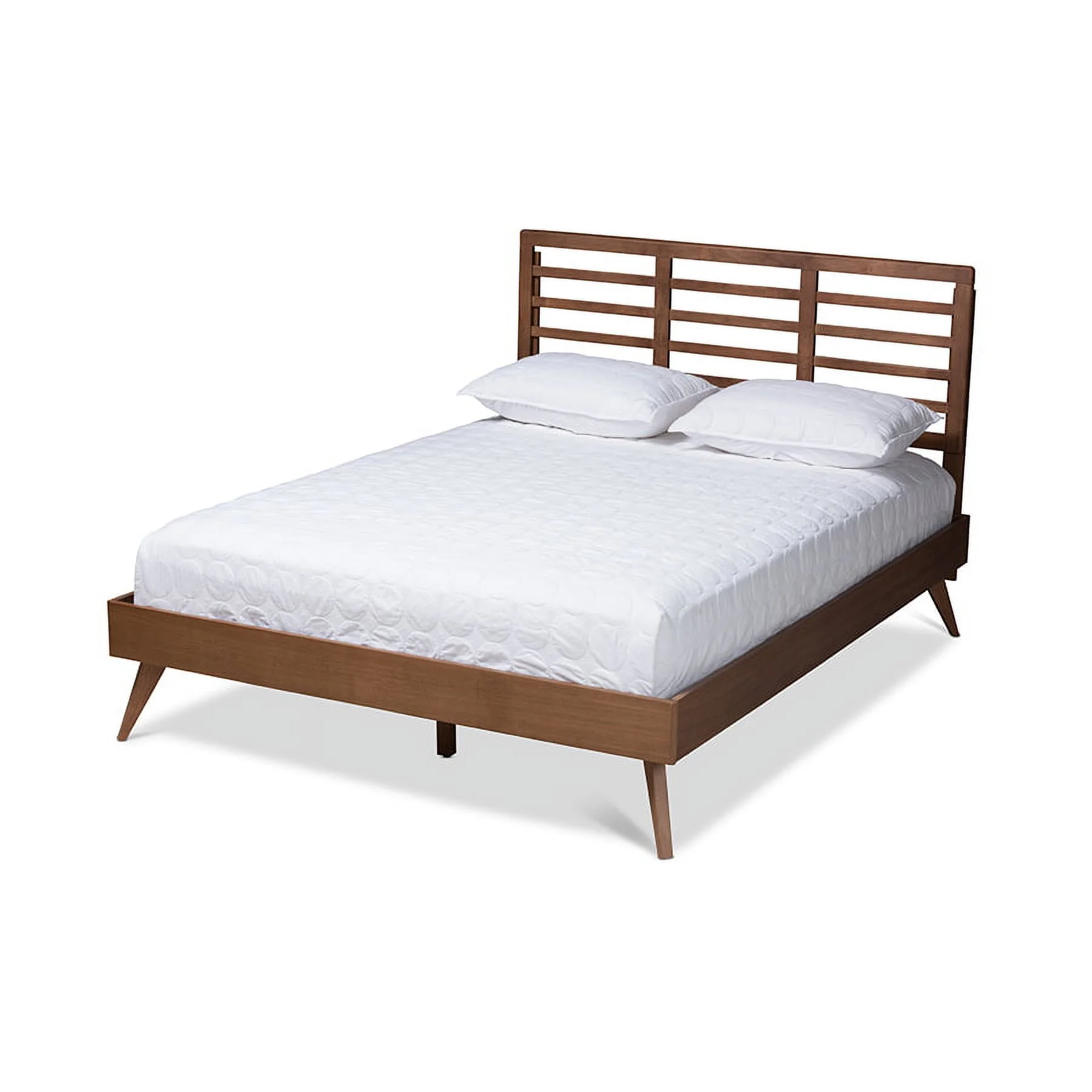 Baxton Studio Calisto Mid-Century Modern Walnut Brown Finished Wood Queen Size Platform Bed