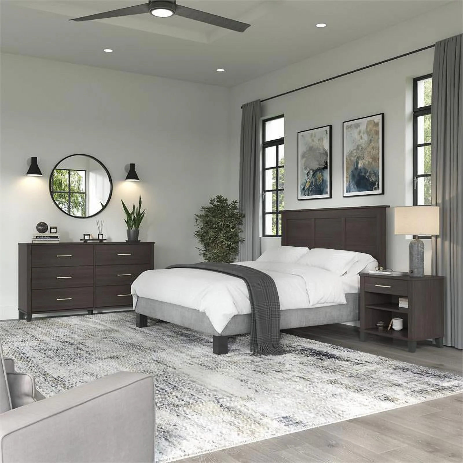 Pemberly Row 3 Piece Full/Queen Size Bedroom Set in Storm Gray - Engineered Wood