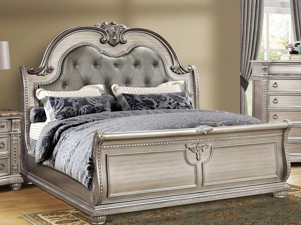 Antique Platinum Sleigh Queen Bedroom Set 5P w/Chest B9506 Mcferran Traditional