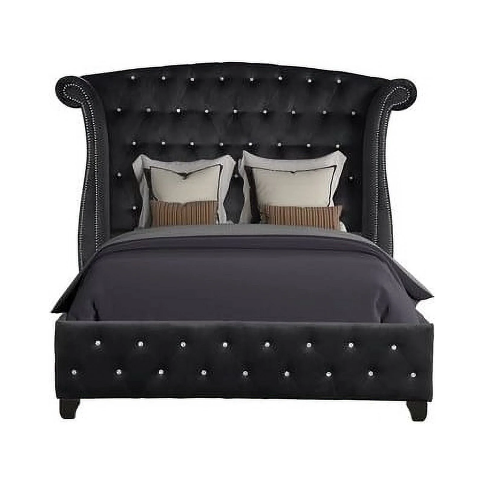 Sophia Full 4 Pc Vanity Upholstery Bedroom Set Made With Wood in Black