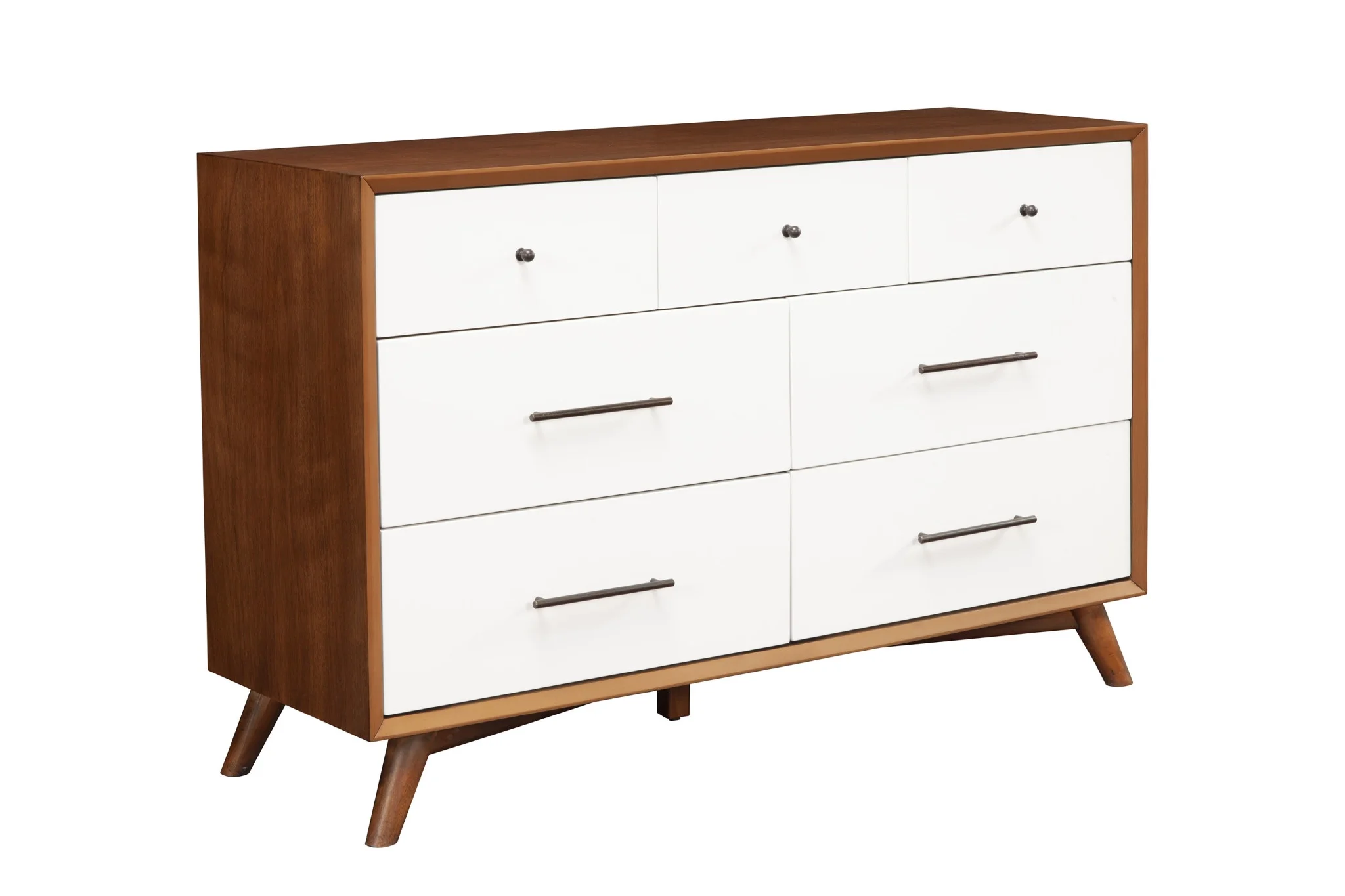 HomeRoots 524152 56 in. Solid Wood Seven Drawer Double Dresser, Brown & White
