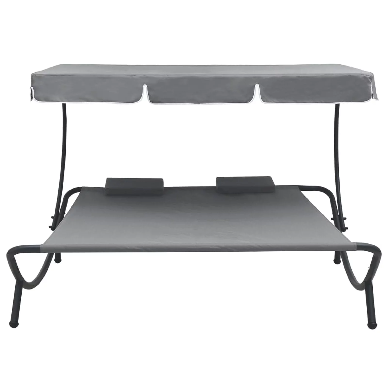 Anself Outdoor Lounge Bed with Canopy and Pillows Patio Daybed Fabric Steel Frame Sun Bed Gray for Patio, Garden, Backyard, Poolside, Balcony 78.7 x 68.1 x 53.1 Inches (L x W x H)