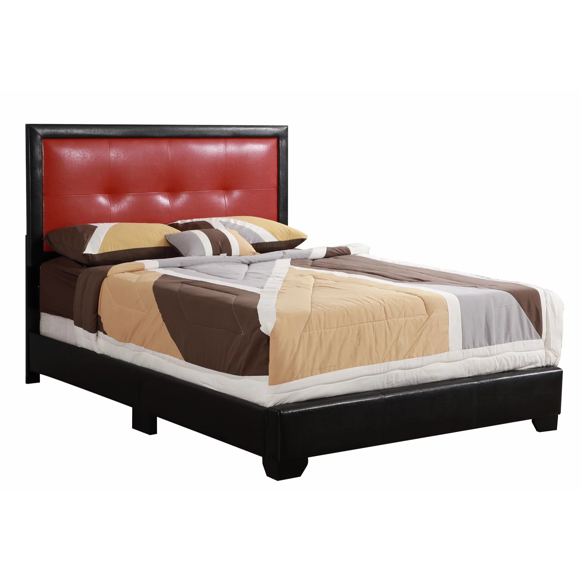Passion Furniture  Panello Panel Beds, Black & Red - Full Size