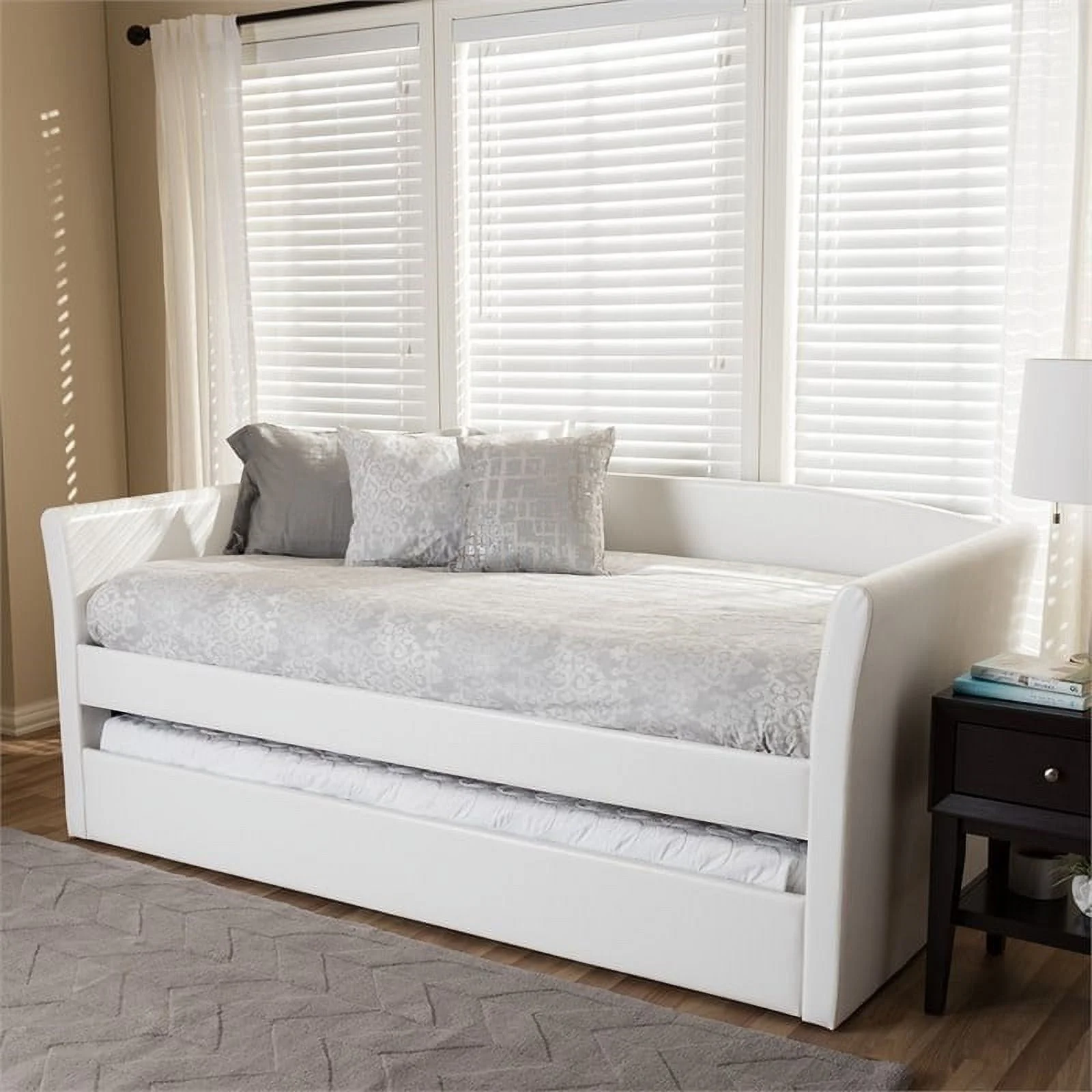 Bowery Hill Faux Leather Daybed with Trundle in White