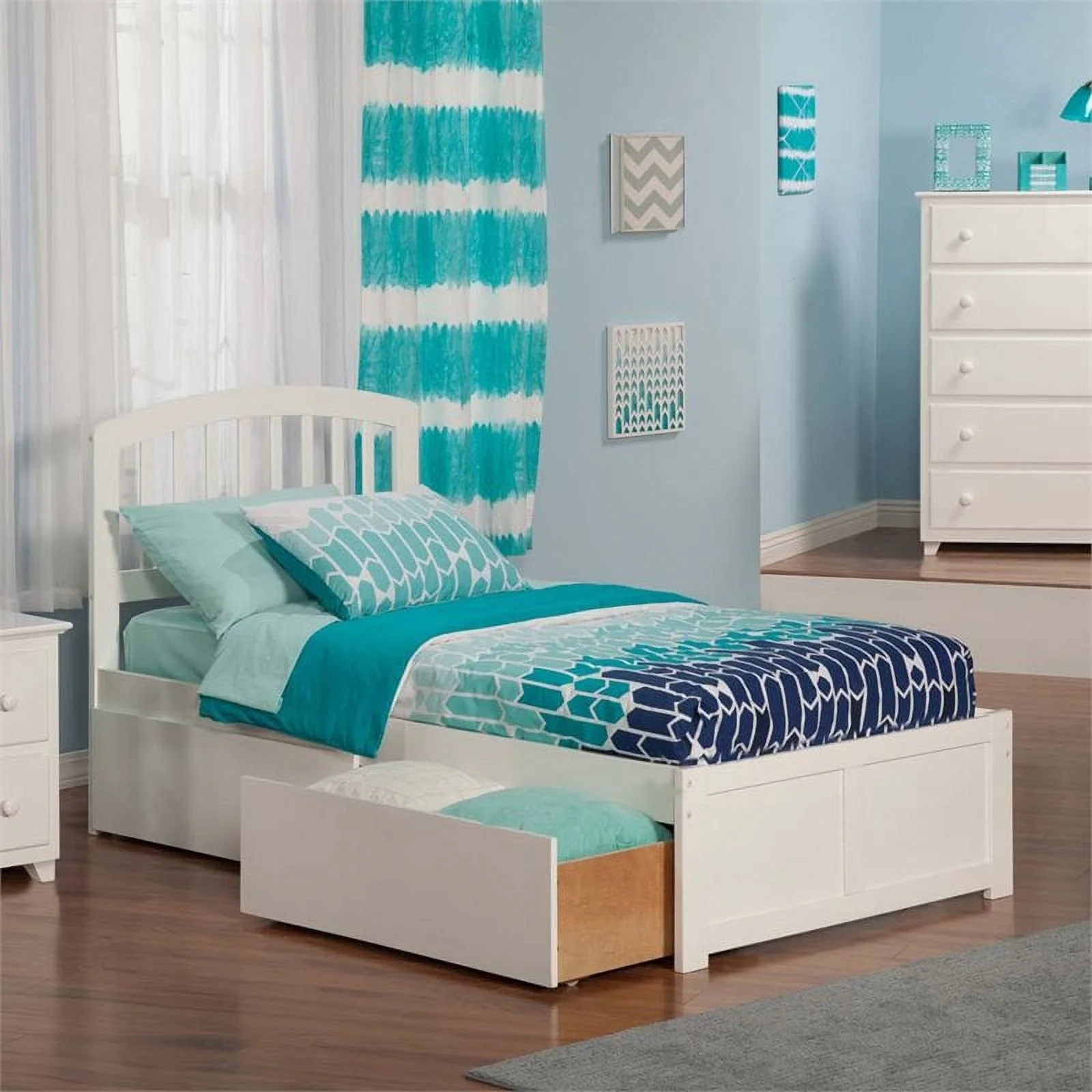 Pemberly Row Modern Hardwood Storage Platform Bed, Twin, White