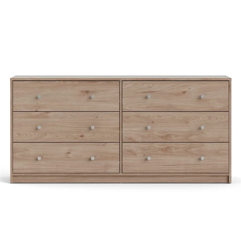 Pemberly Row Contemporary 6 Drawer Double Dresser in Jackson Hickory