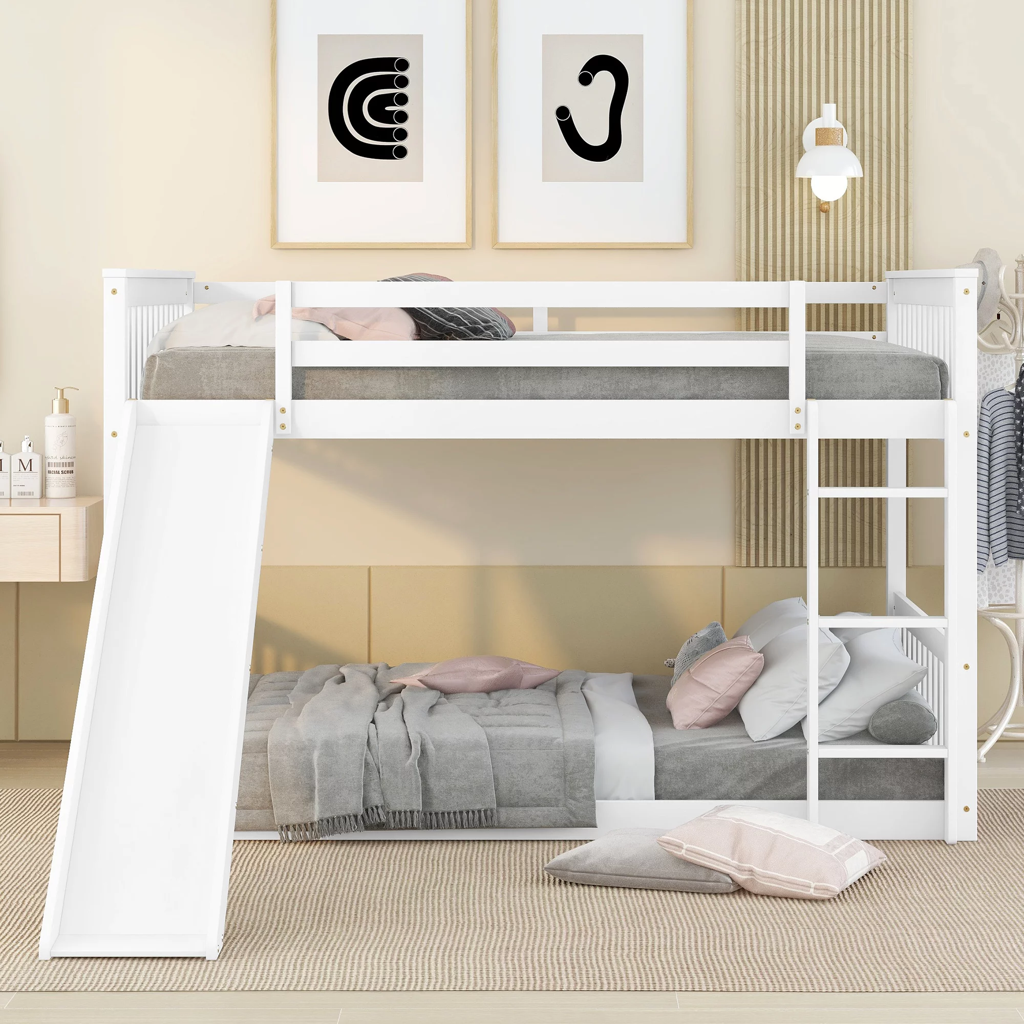 Full over Full bunkbed with Slied for white color