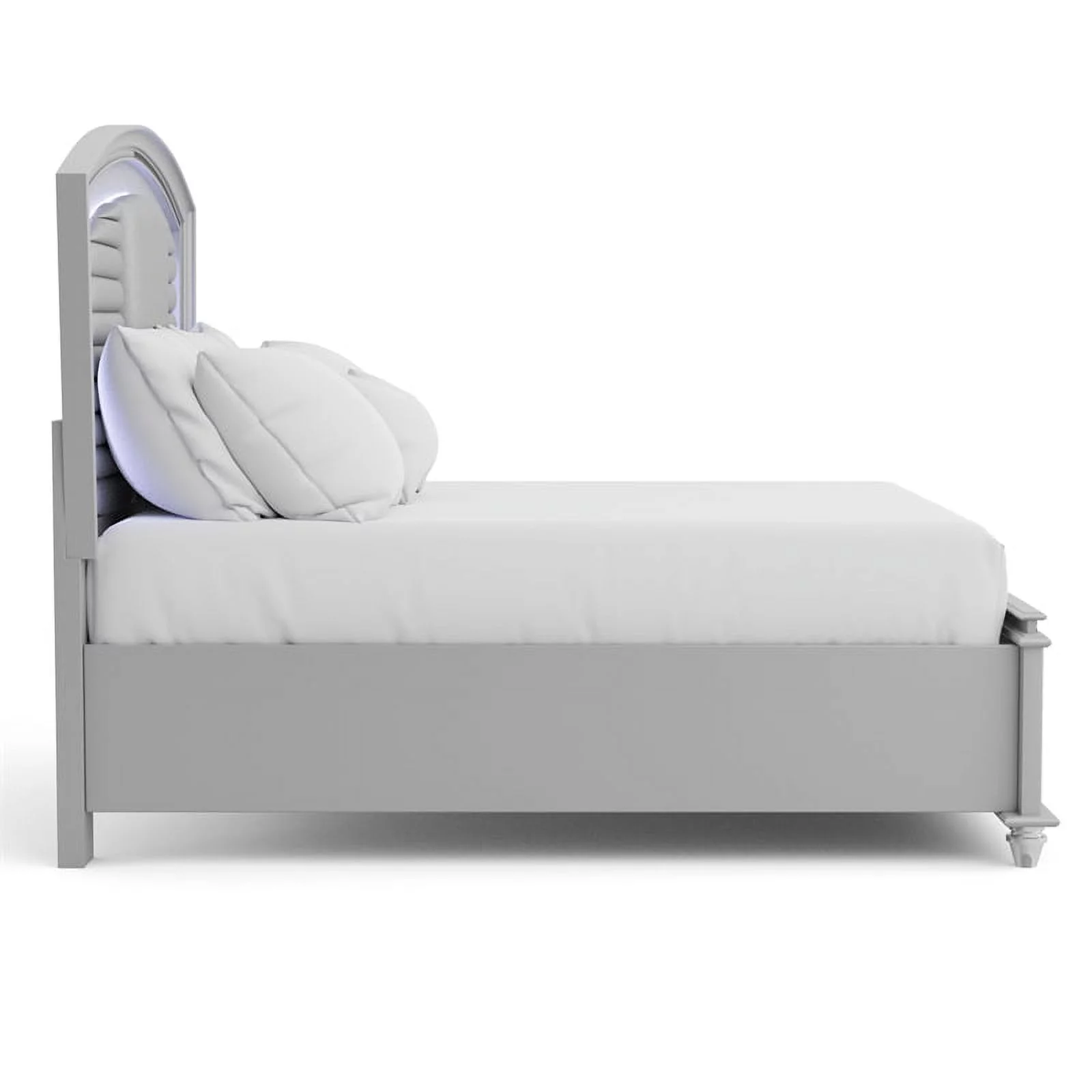 FOA Plumley 6pc Silver Wood Bed Set-Queen+2 Nightstands+Chest+Dresser+Mirror