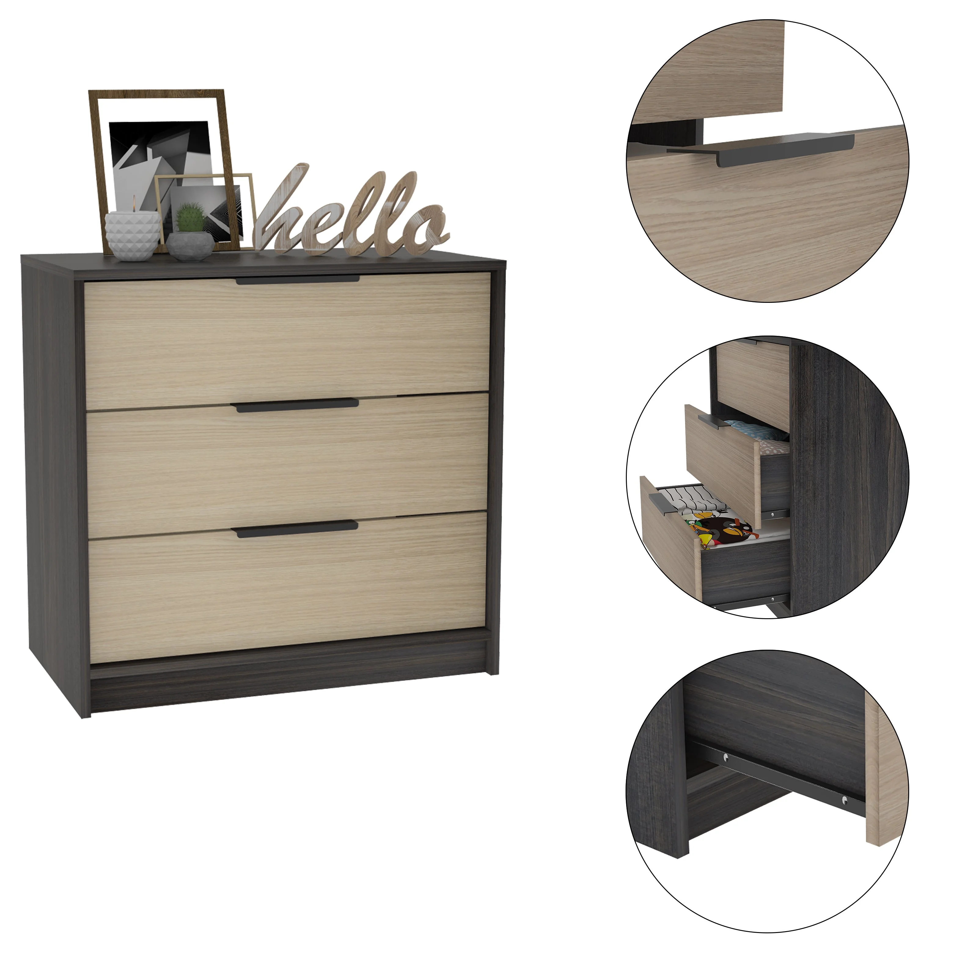Boahaus Alva Dresser, Manufactured Wood, for Adults, Black Wengue / Light Oak