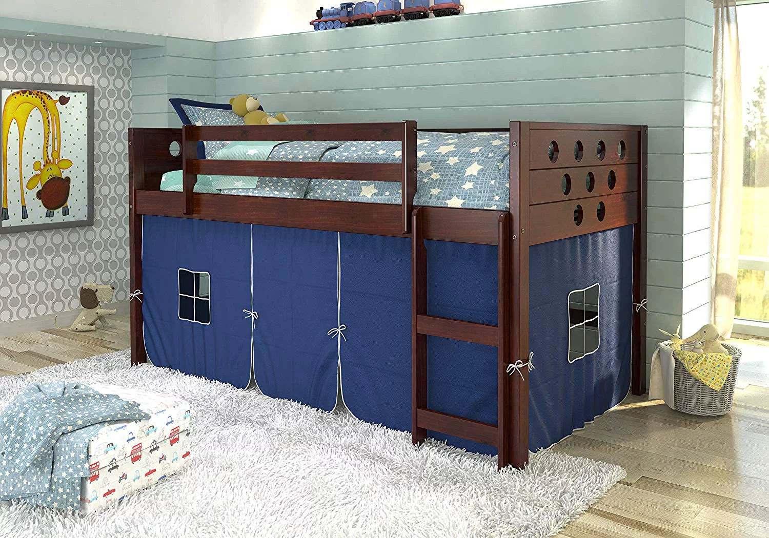 Donco 780A-TCP-750C-TB Circles Low Loft Bed w/ Blue Tent, Twin, Dark Cappuccino