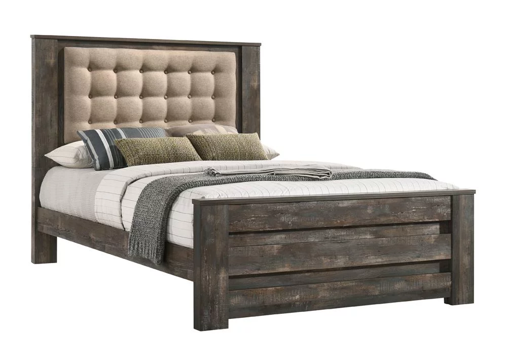 Coaster Ridgedale Wood Tufted Headboard Queen Bed Latte and Weathered Dark Brown