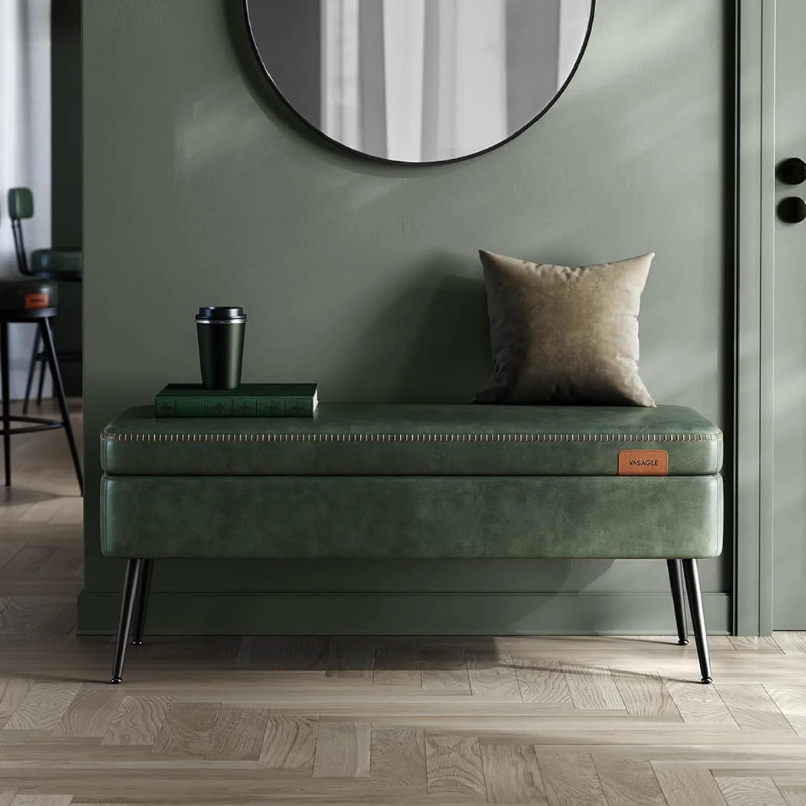 VASAGLE EKHO Collection - Storage Ottoman Bench Entryway Bedroom Bench 15 Gallons Mid-Century Modern Loads 660 lb Forest Green