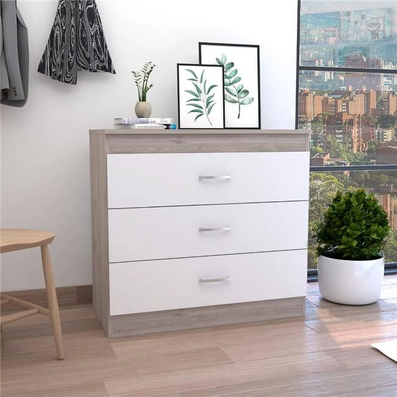 Zurich Three Drawers Dresser, Light Gray & White