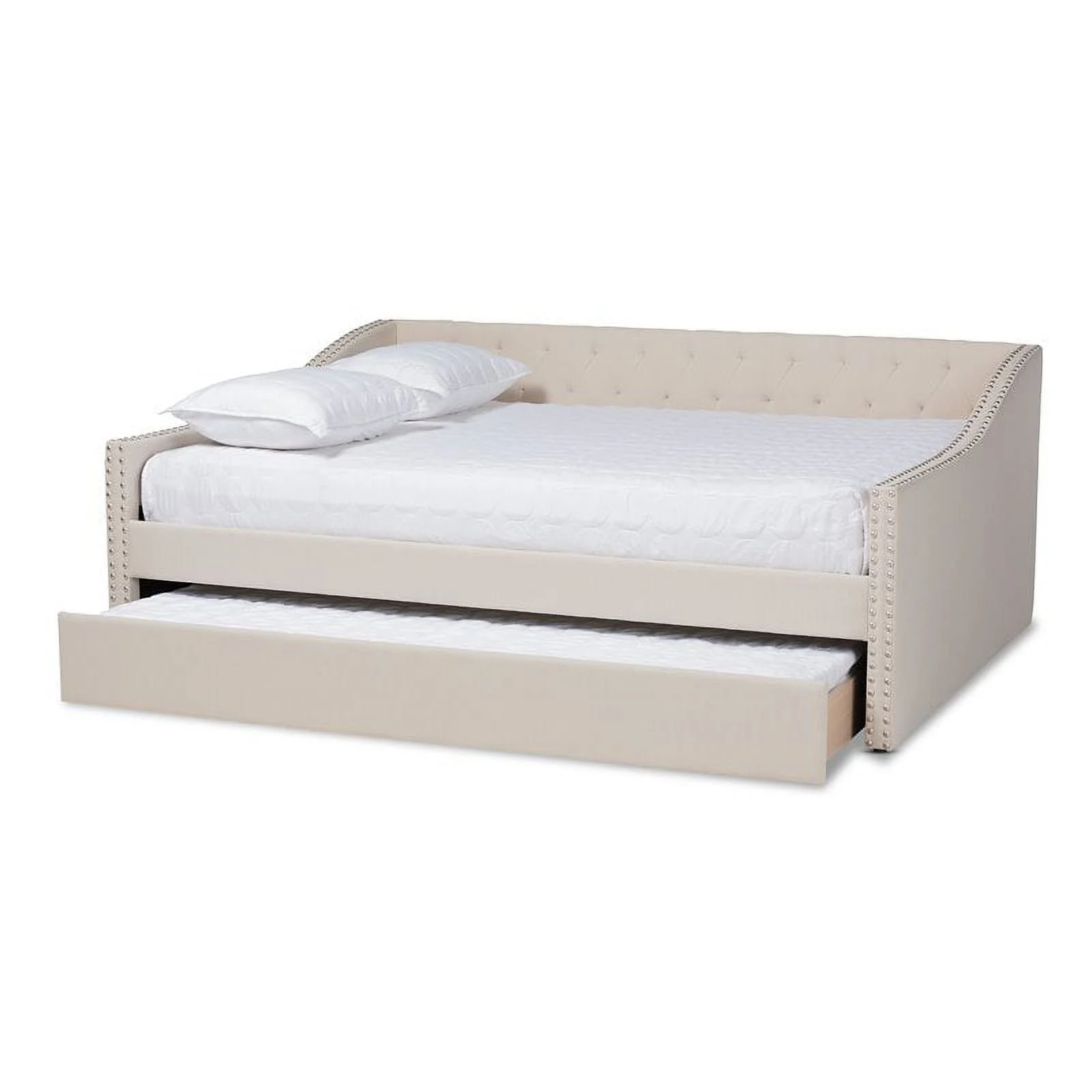 Bowery Hill Modern Fabric Upholstered Full-Size Daybed with Trundle in Beige