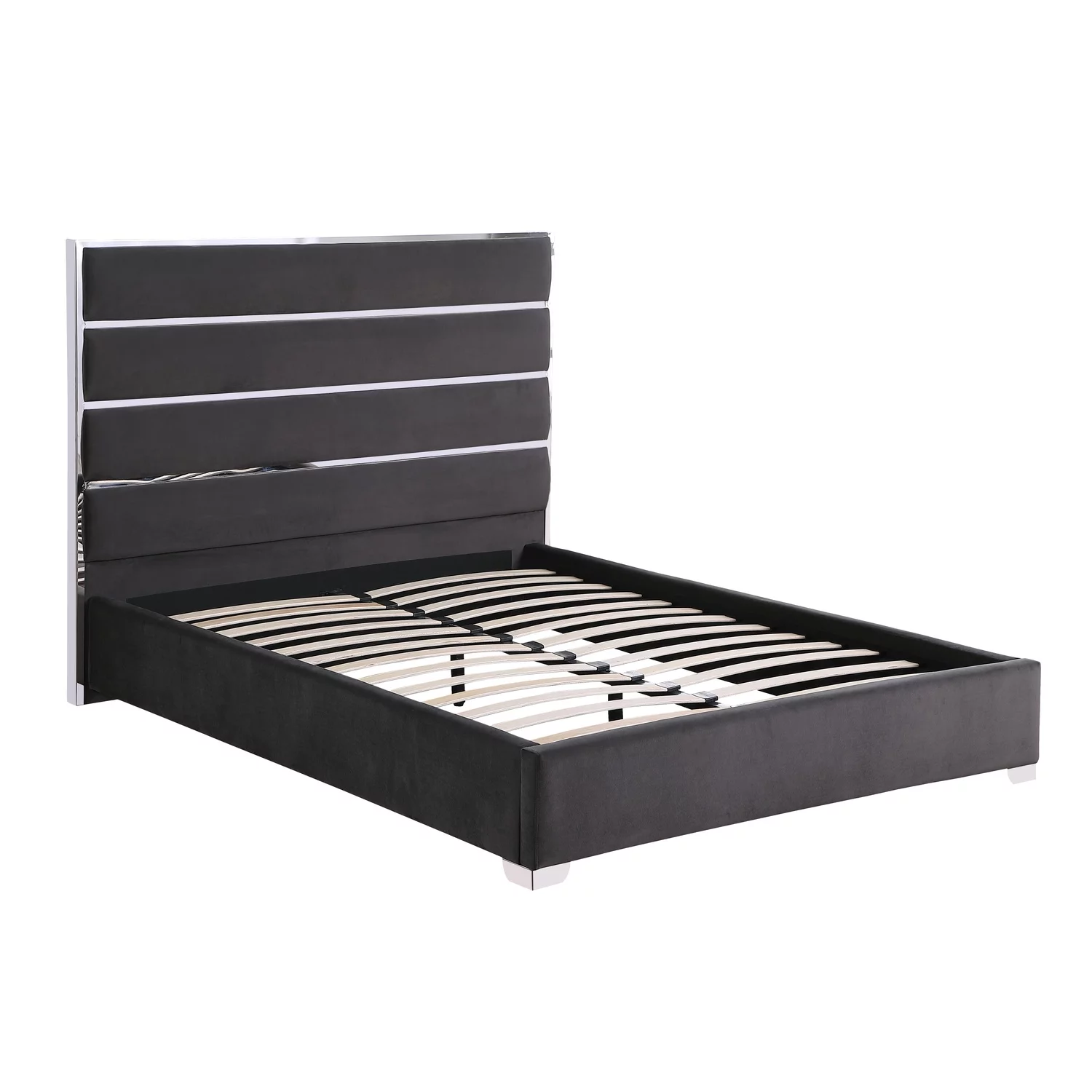 Josephine Velvet Upholstered King Platform Bed in Dark Gray