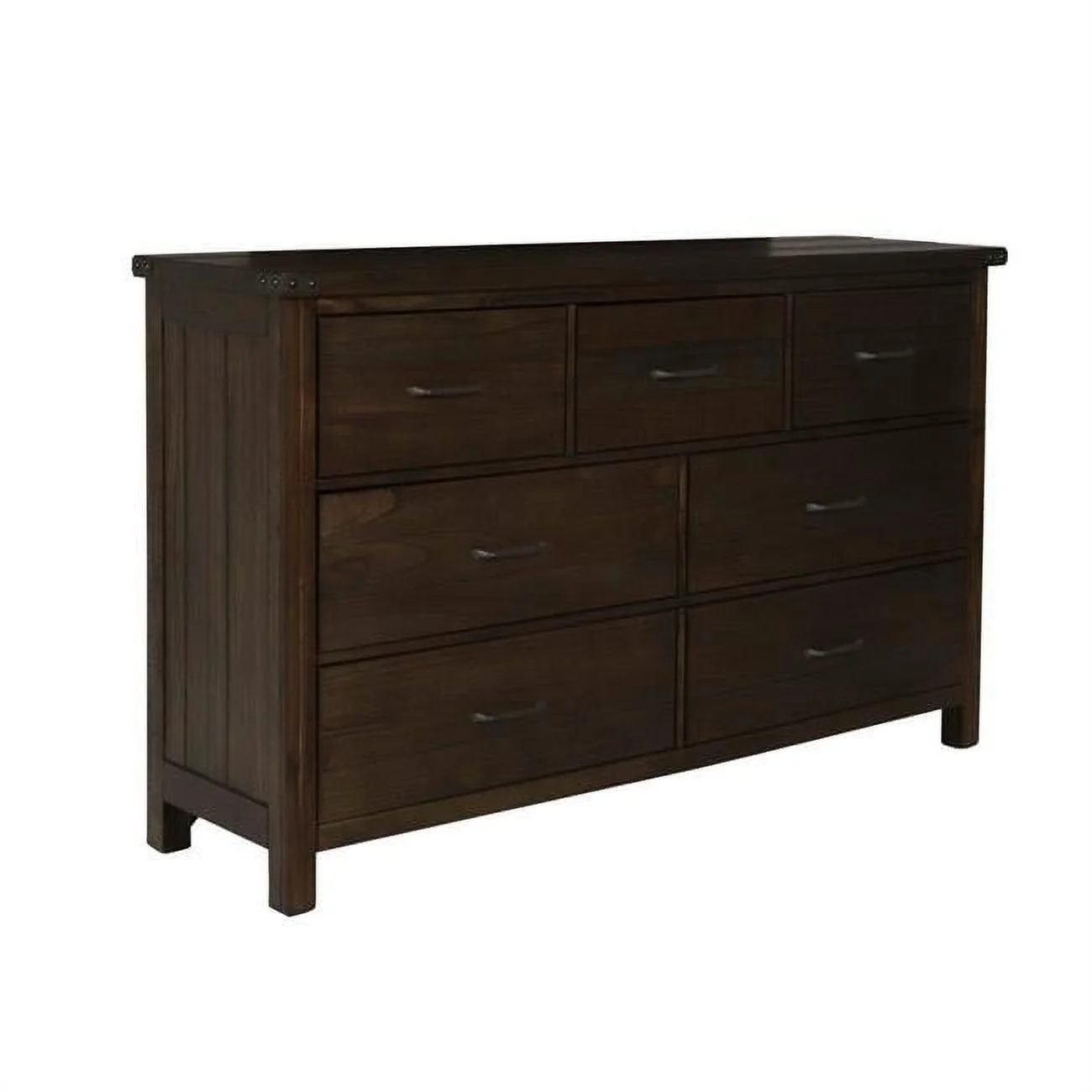 Benjara BM218217 Plank Style 7 Drawer Dresser with Wood Grain Details, Walnut Brown