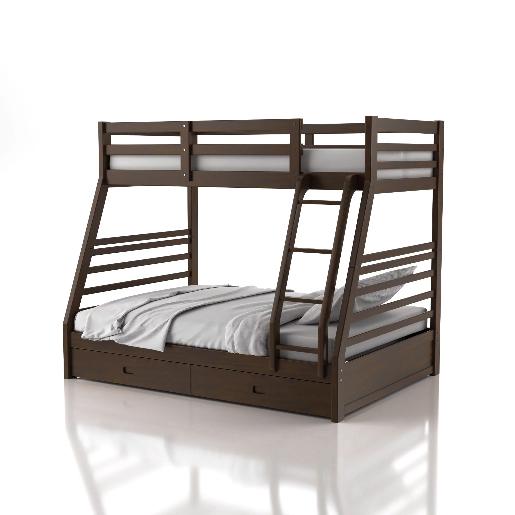 Furniture of America Cude Modern Twin over Full Solid Wood Bunk Bed Set by Dark Walnut Powder Coated, Wood Finish