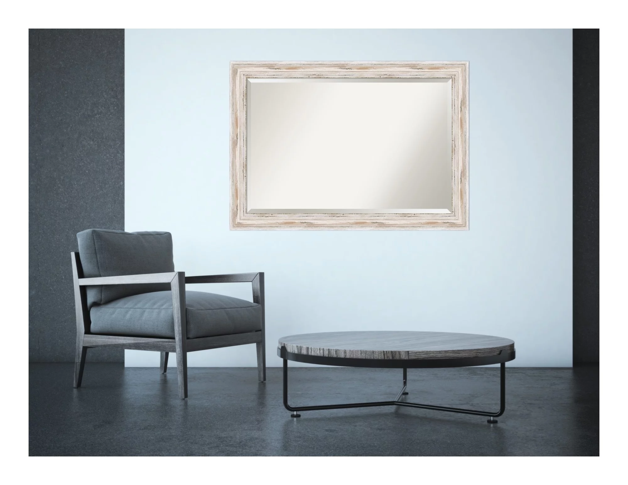 Amanti Art Alexandria White Wash Beveled Wood Wall Mirror 29.25 x 41.25 in.