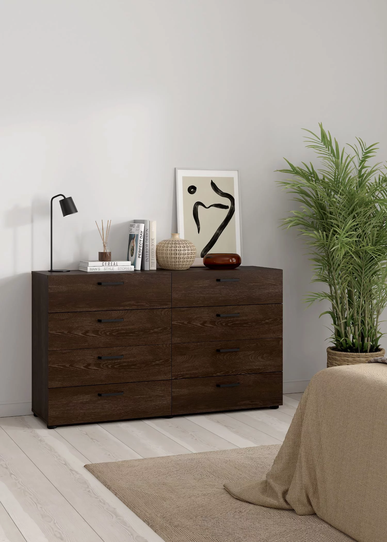 Dallas Collection 8-Drawer Double Dresser for Bedroom, Dark Chocolate color