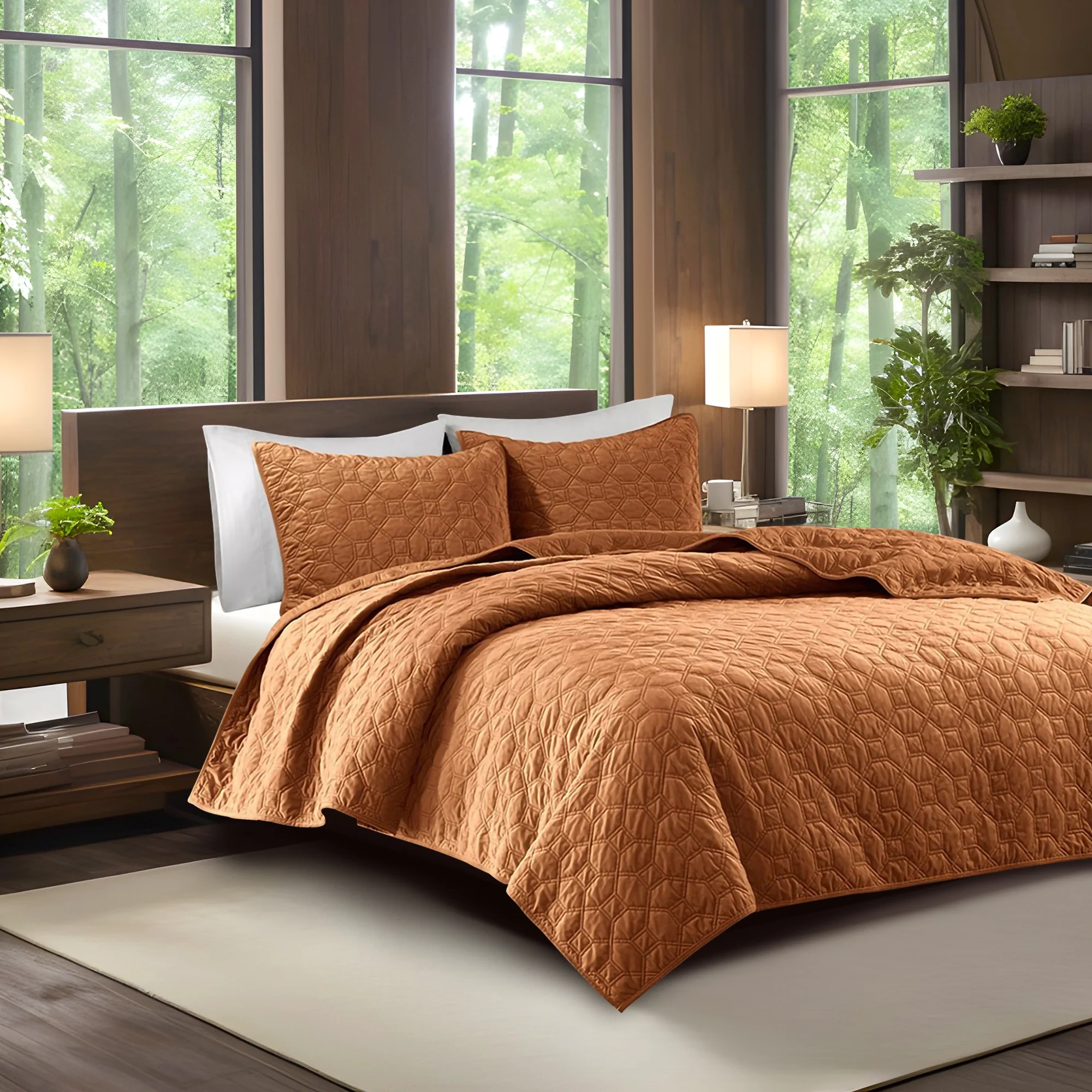 Gracie Mills Gayle 3-Piece Casual Geometric Velvet Quilt Set - GRACE-11837