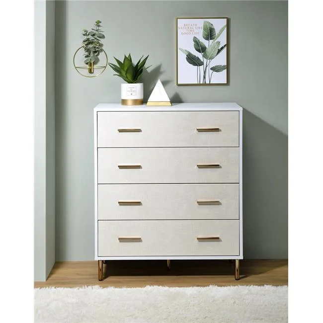 32 x 16 x 37 in. Myles Chest - White, Champagne & Gold