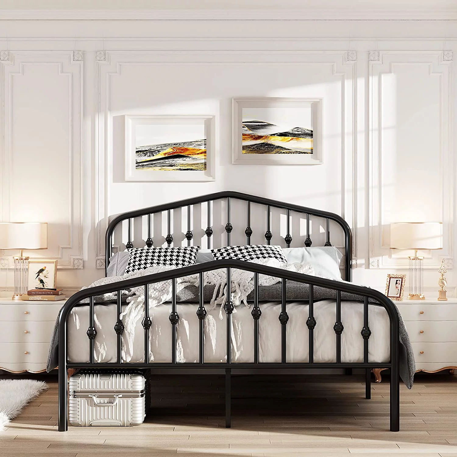 Allewie Queen Size Metal Platform Bed Frame with Chic Headboard and Footboard, Black