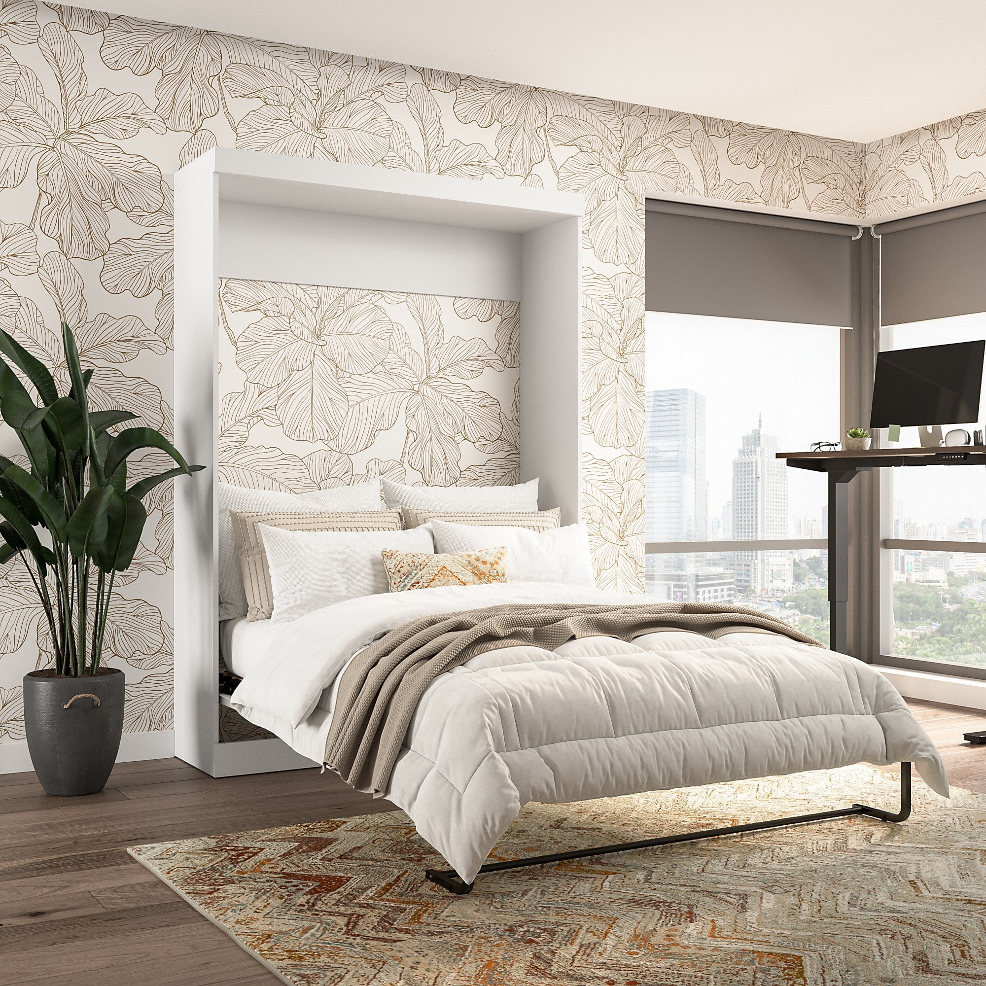 Bestar Pur 59W Full Murphy Bed in Rustic Brown