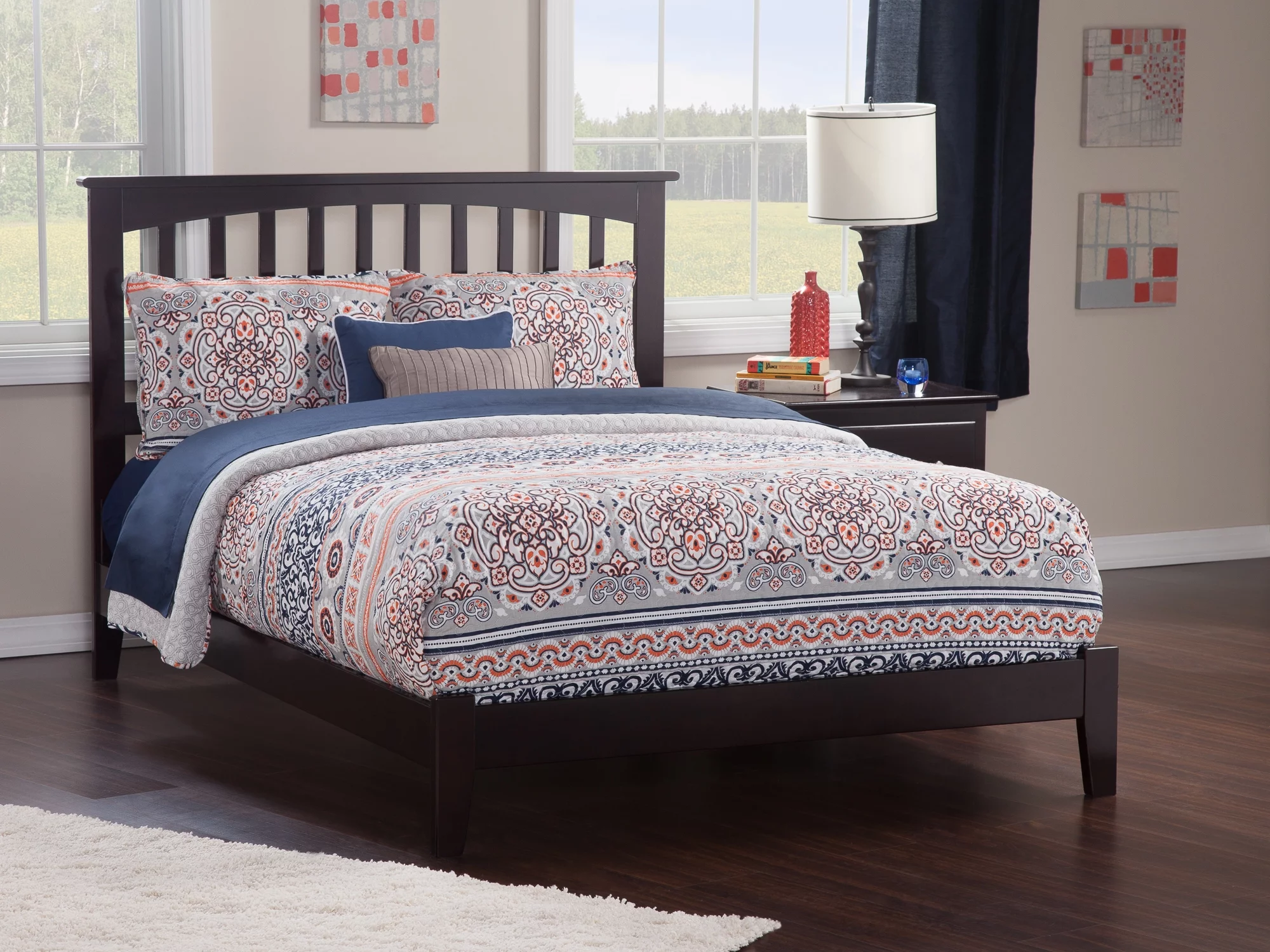 AFI Mission King Low Profile Wood Platform Bed Frame with Slatted Headboard, Espresso