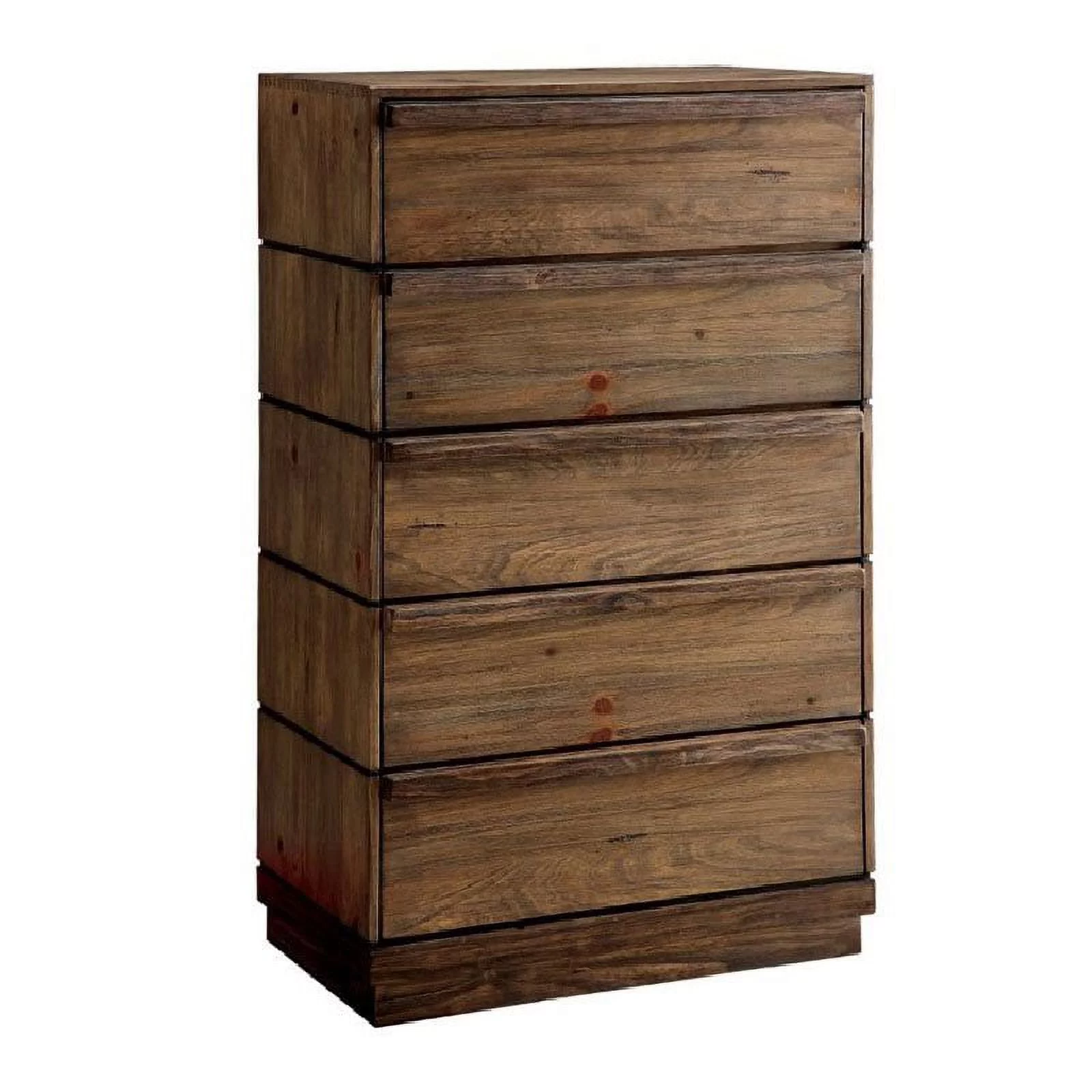 Maklaine 5 Drawers Farmhouse Solid Wood Chest in Rustic Natural