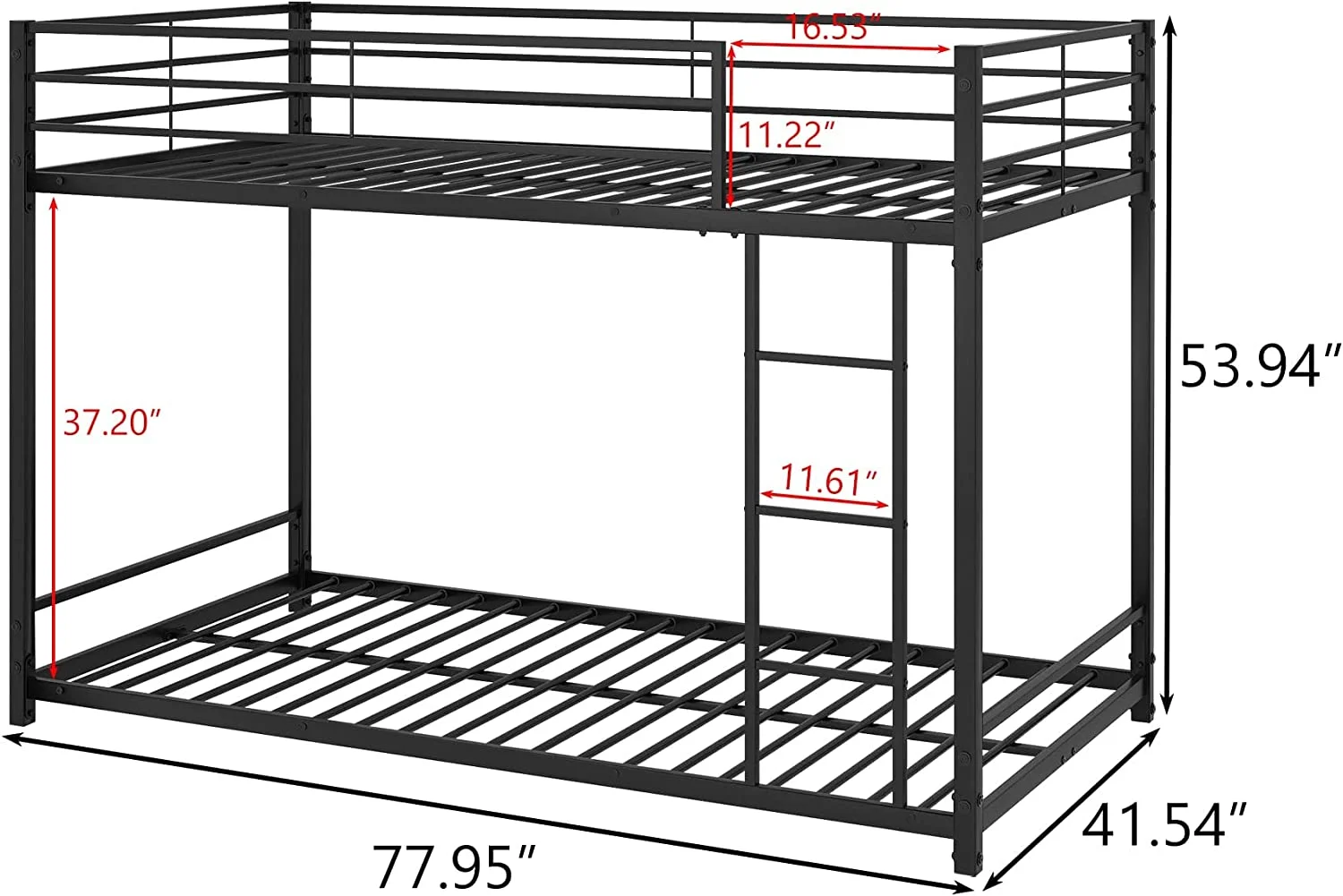 Metal Bunk Bed Twin Over Twin  Bunk Bed Frame with Safety Guard Rails  Solid Bunk Bed with Trundle for Kids Adults（Black）