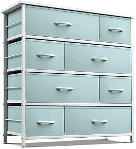 KHBIULIFE Dresser with 8 Drawers - Chest for Kid\u2019s Teens Bedroom Nursery Playroom Clothes Toys - Steel Frame Wood Top Fabric Bins (Pastel Tye-die)